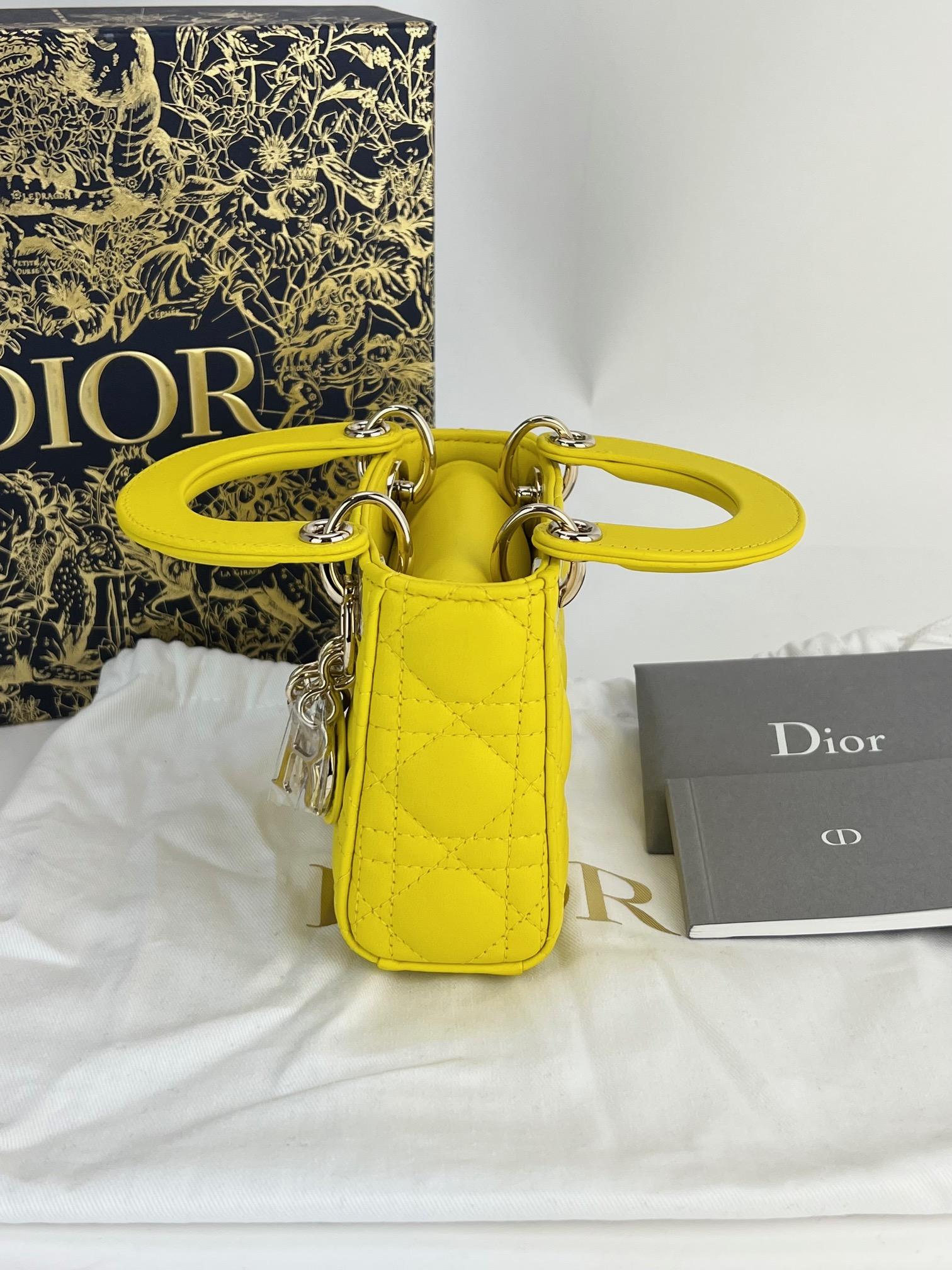 Christian Dior Lambskin Cannage Micro Lady Dior Yellow Hand Crossbody Bag 7