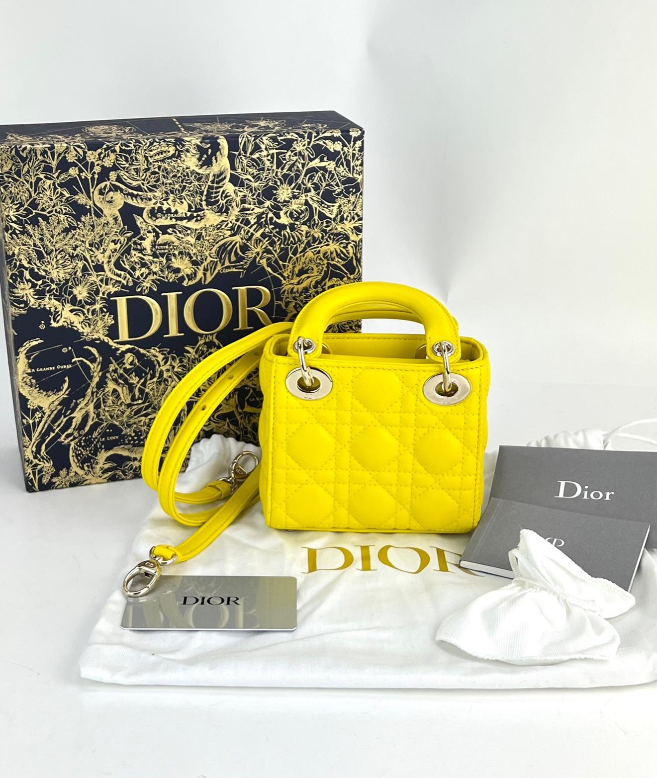 Christian Dior Lambskin Cannage Micro Lady Dior Yellow Hand Crossbody Bag 8