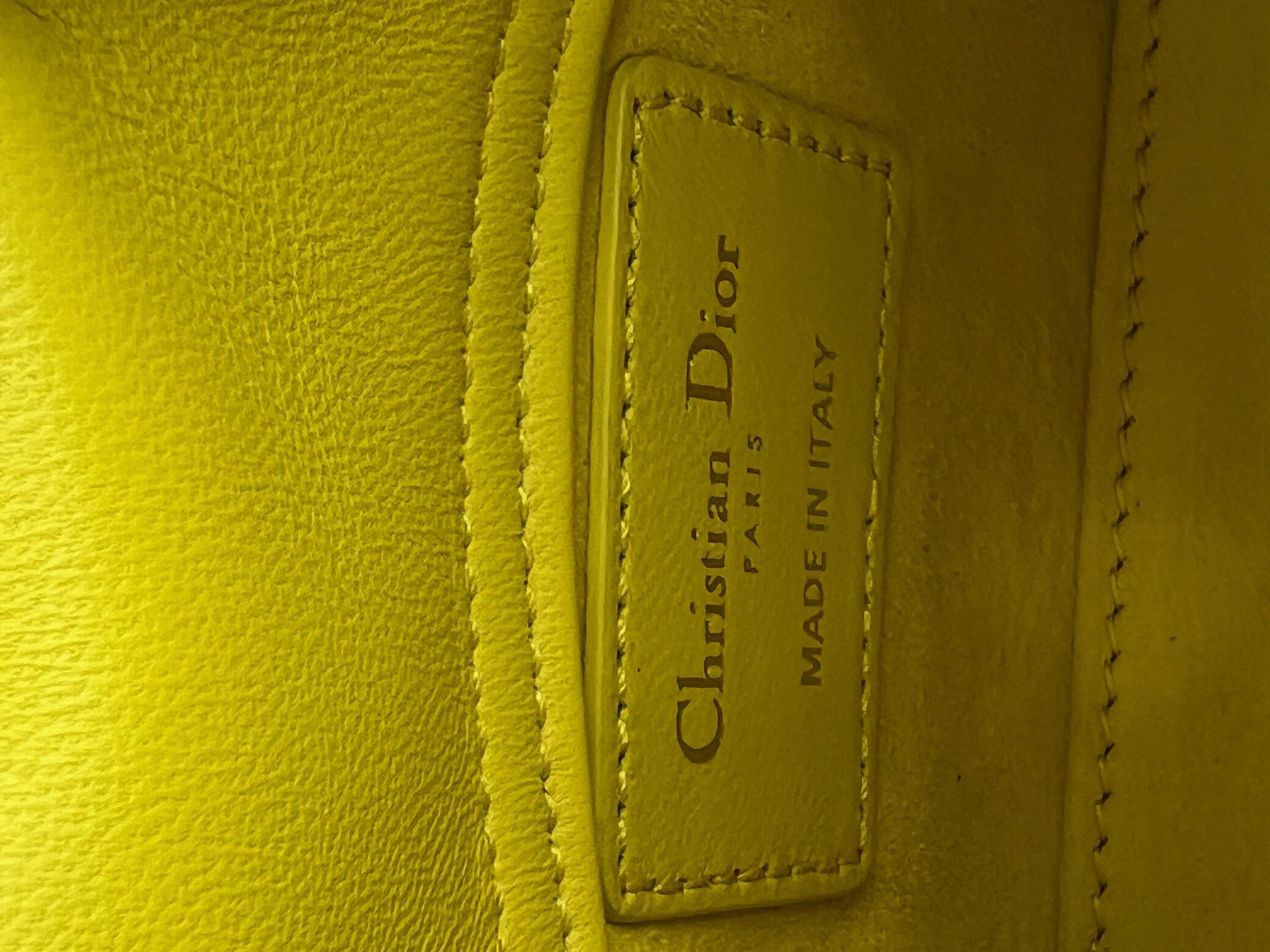 Christian Dior Lambskin Cannage Micro Lady Dior Yellow Hand Crossbody Bag In Excellent Condition In Freehold, NJ