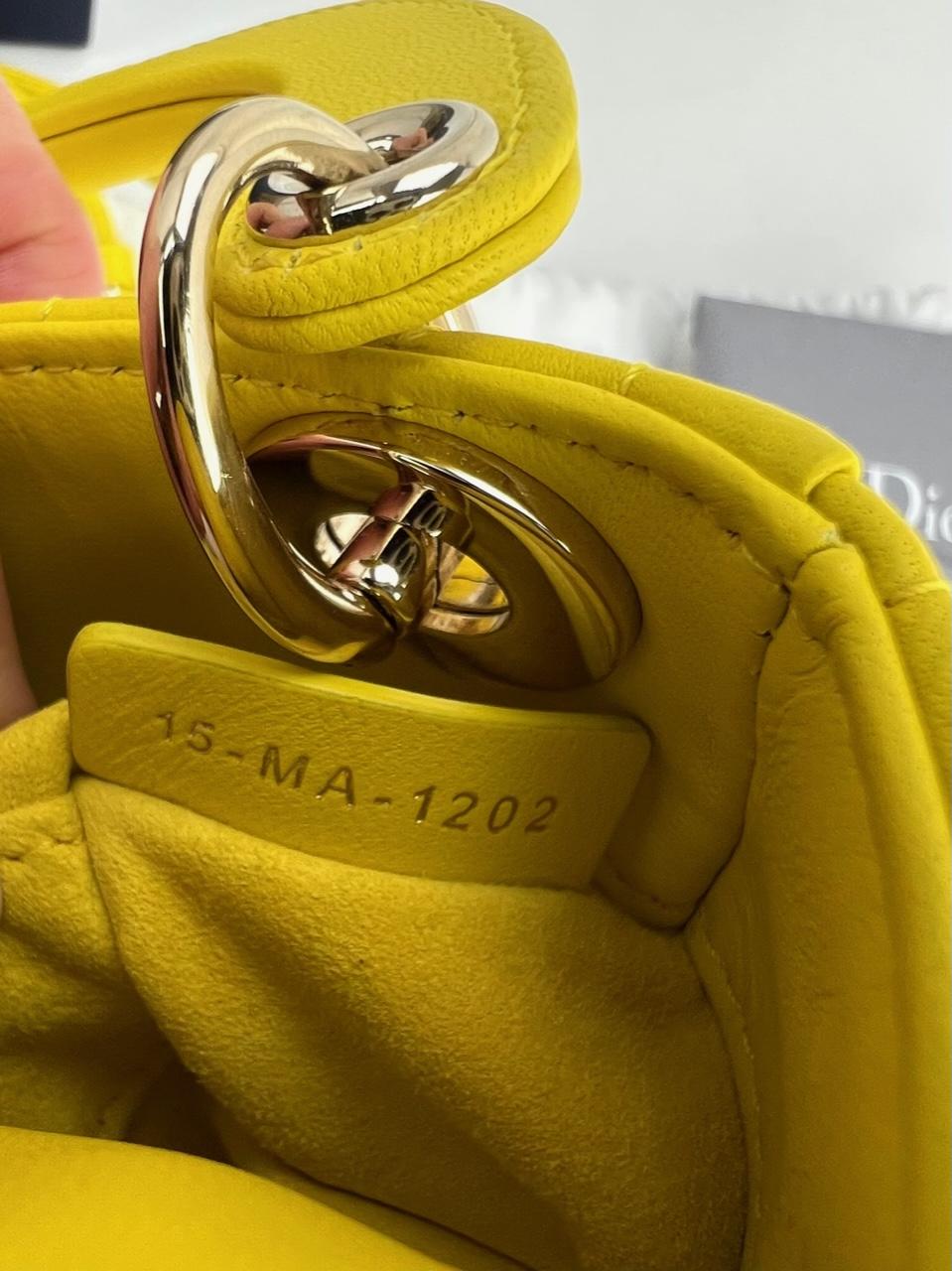 Women's Christian Dior Lambskin Cannage Micro Lady Dior Yellow Hand Crossbody Bag