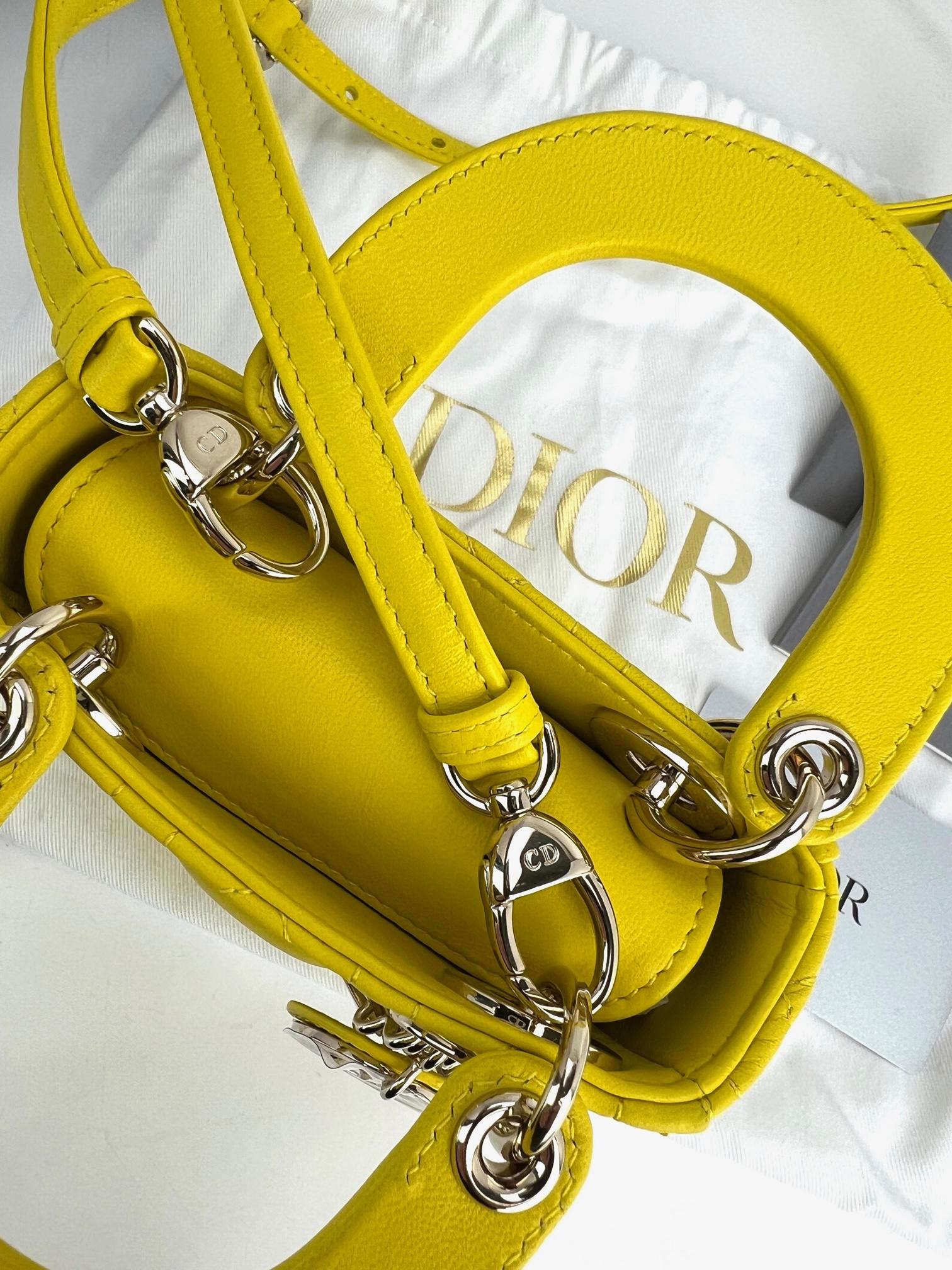Christian Dior Lambskin Cannage Micro Lady Dior Yellow Hand Crossbody Bag 1