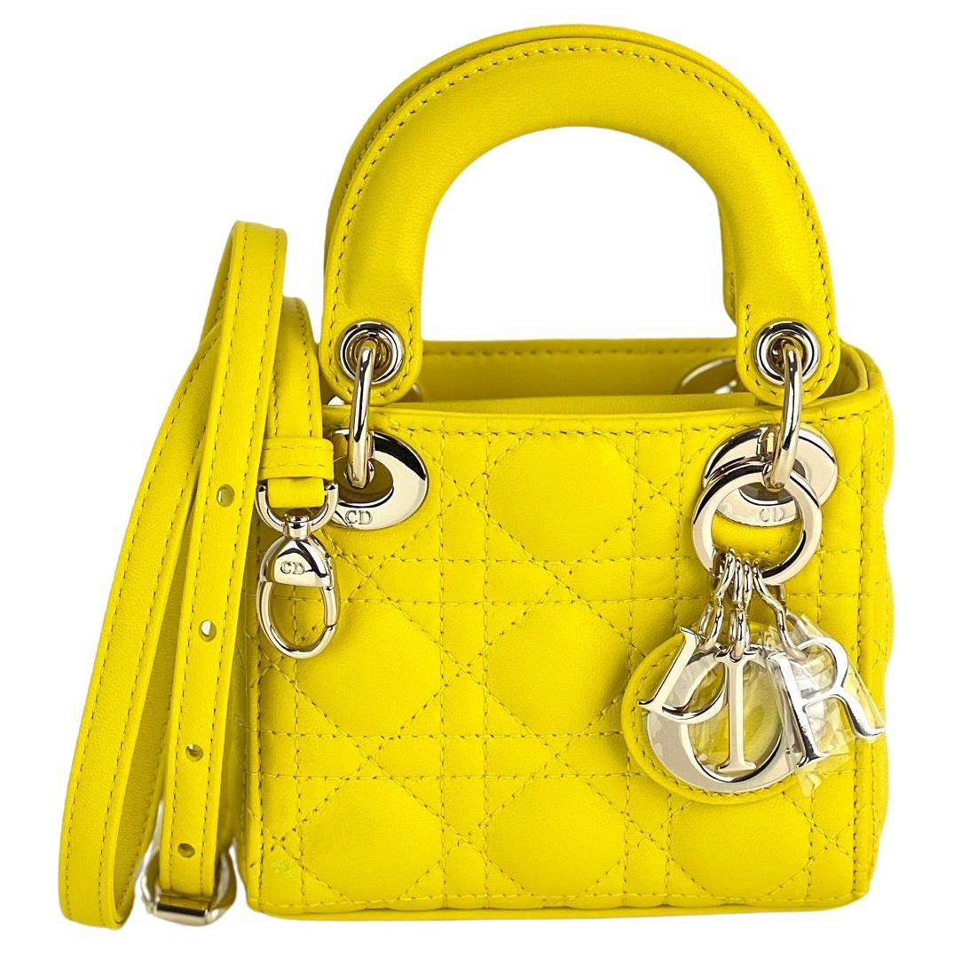 Christian Dior Lambskin Cannage Micro Lady Dior Yellow Hand Crossbody Bag  For Sale at 1stDibs  yellow crossbody bag dior 18