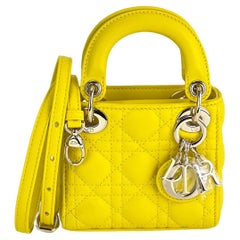 Christian Dior Lambskin Cannage Micro Lady Dior Yellow Hand Crossbody Bag