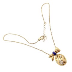 Christian Dior Lapis Diamond Bow Pendant Yellow Gold Necklace