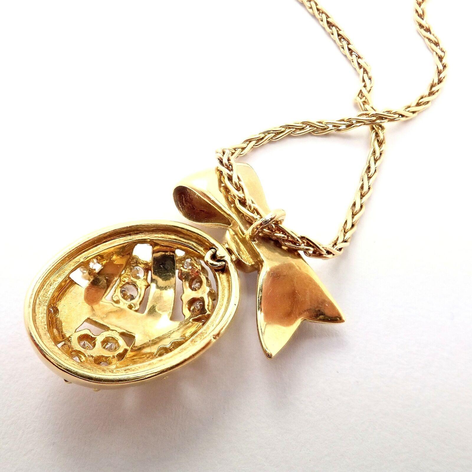 Women's or Men's Christian Dior Lapis Diamond Bow Pendant Yellow Gold Necklace For Sale