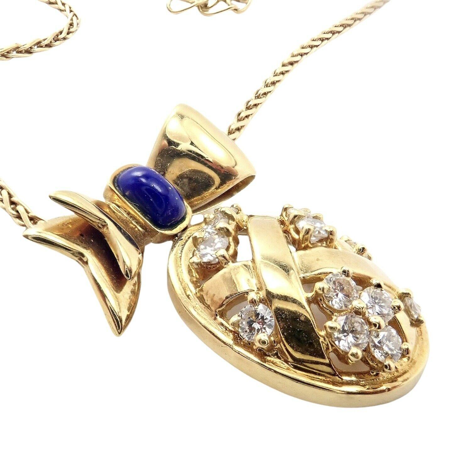Christian Dior Lapis Diamond Bow Pendant Yellow Gold Necklace For Sale 1