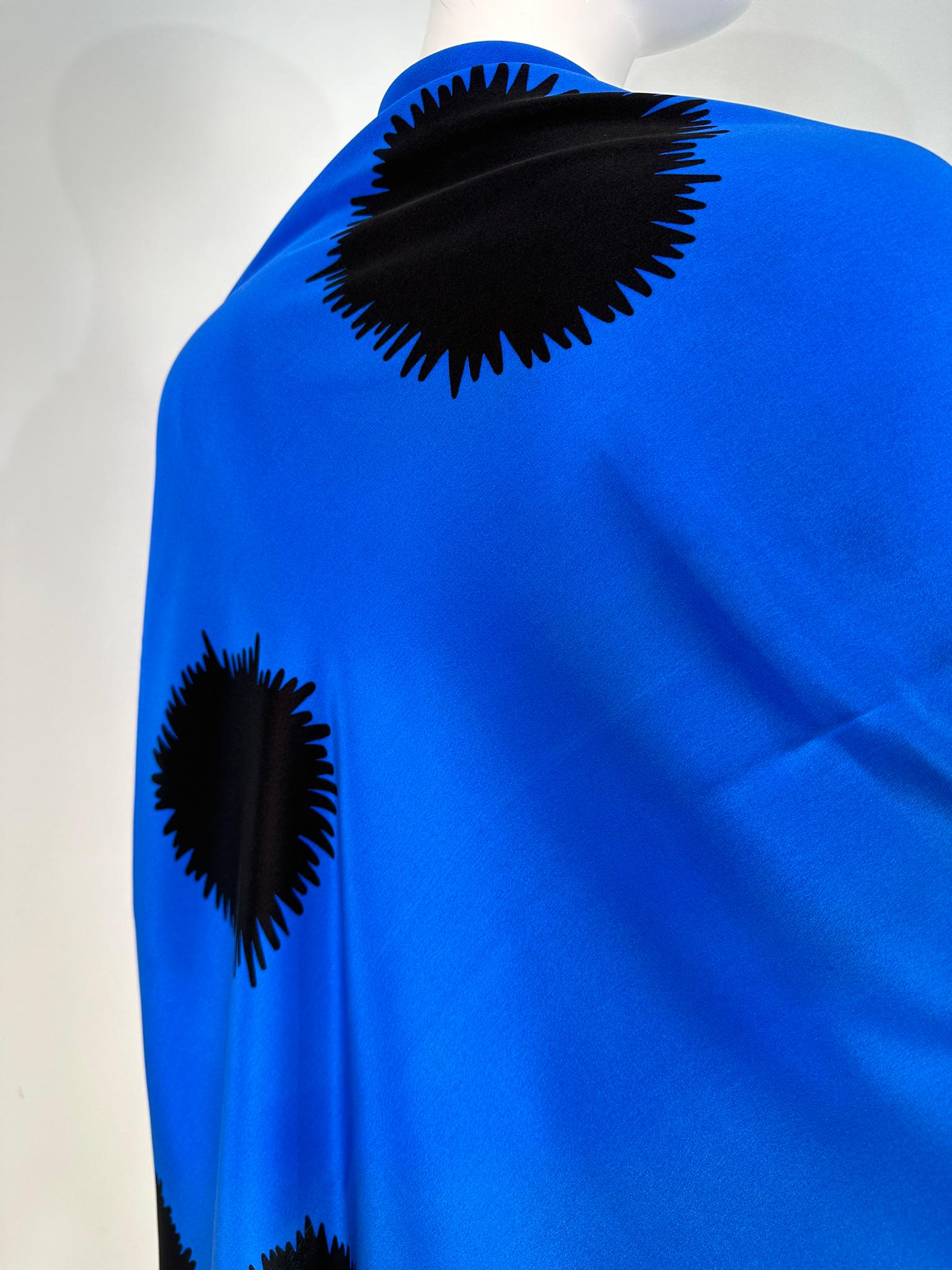 Christian Dior Large Black & Blue Silk Starburst Design Shawl Wrap Scarf 54