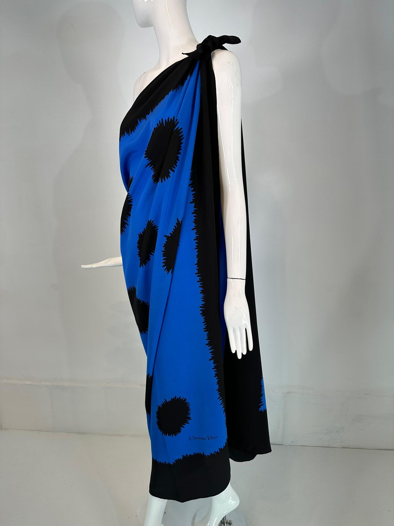 Purple Christian Dior Large Black & Blue Silk Starburst Design Shawl Wrap Scarf 54