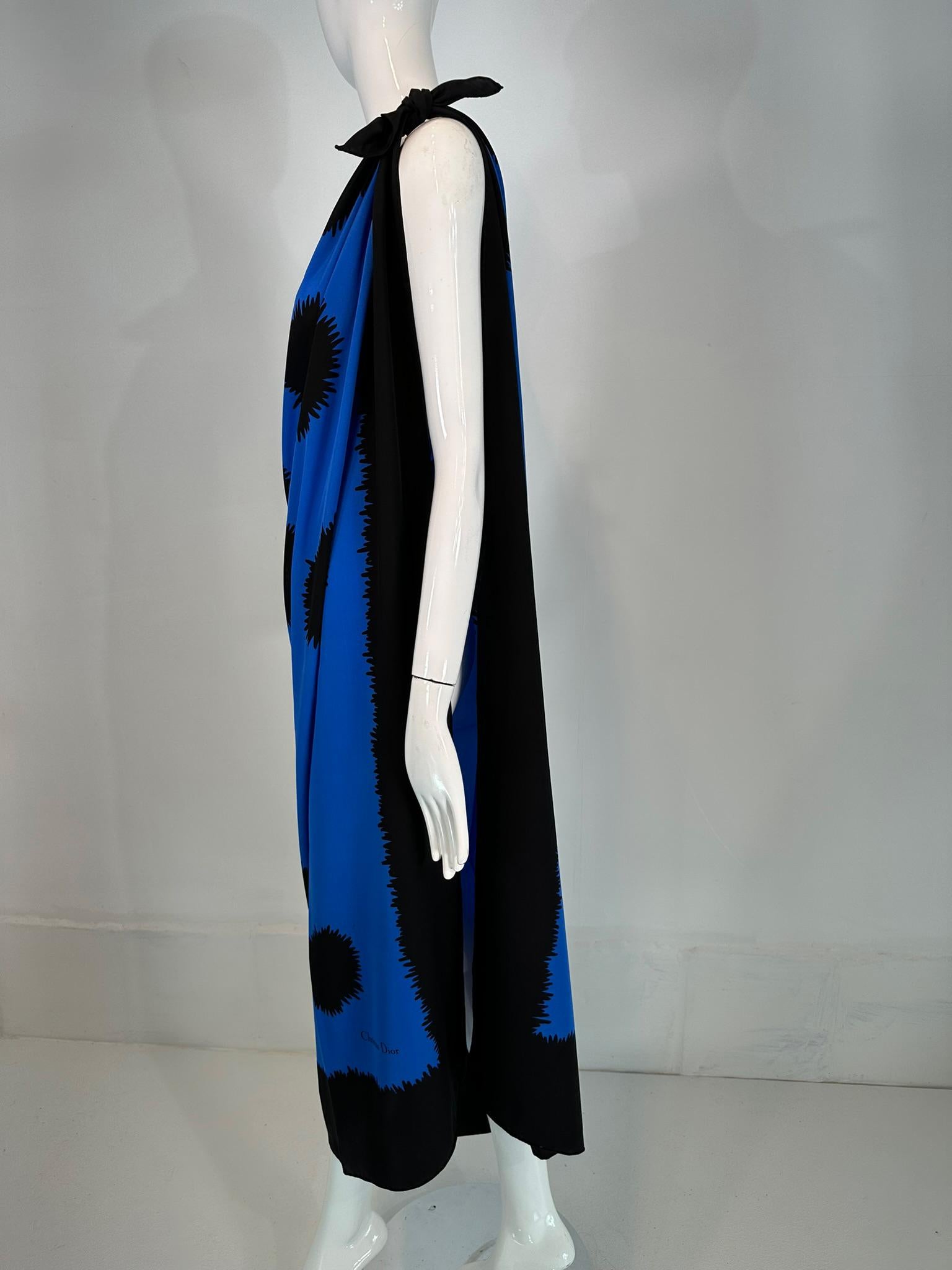 Christian Dior Large Black & Blue Silk Starburst Design Shawl Wrap Scarf 54