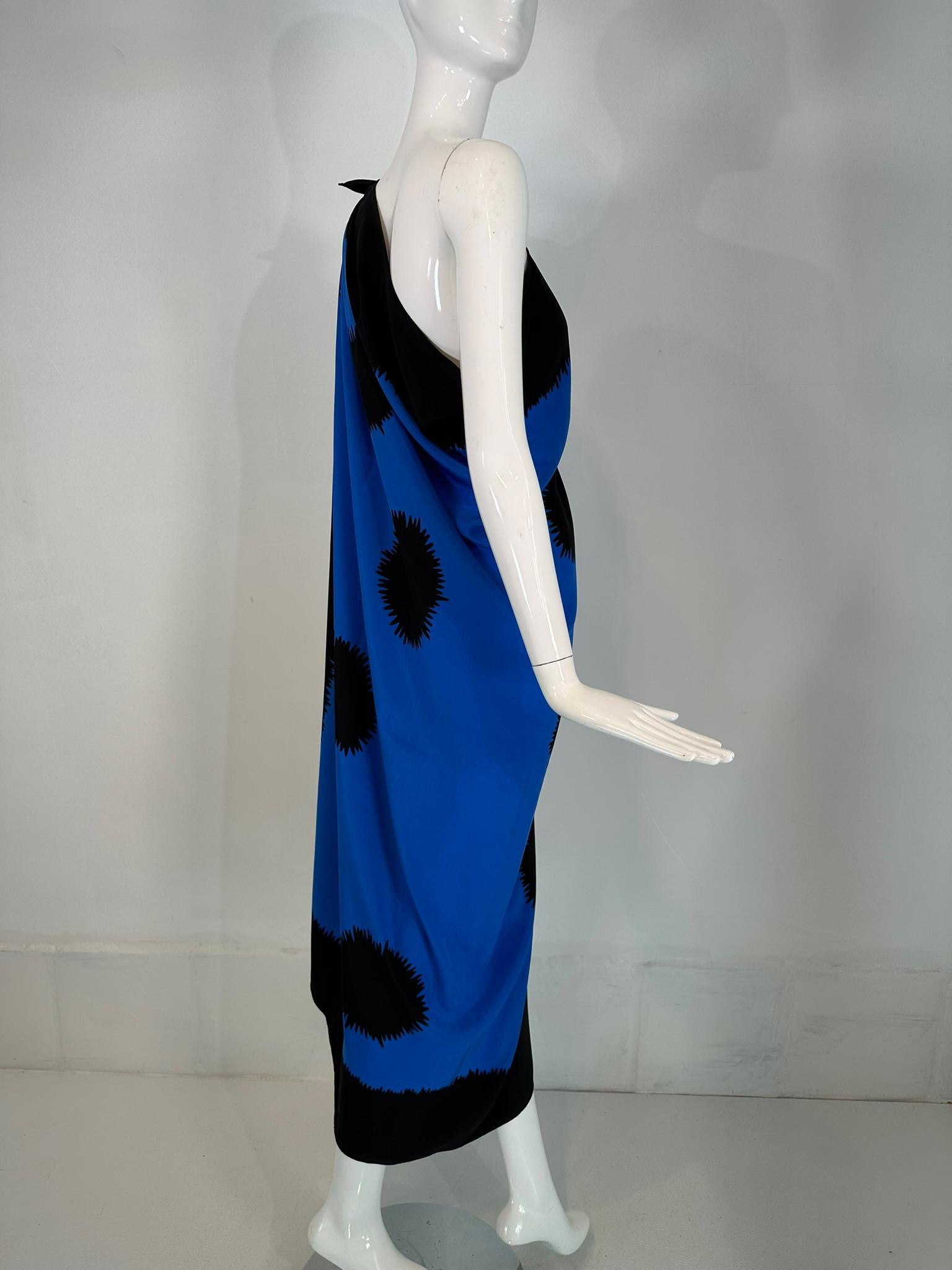 Christian Dior Large Black & Blue Silk Starburst Design Shawl Wrap Scarf 54