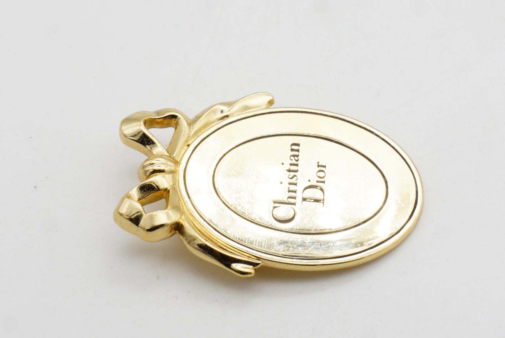 CHRISTIAN DIOR Großes Schwarzes Logo Oval Anhänger Schleife Abzeichen Gold Pin Brosche im Angebot 5