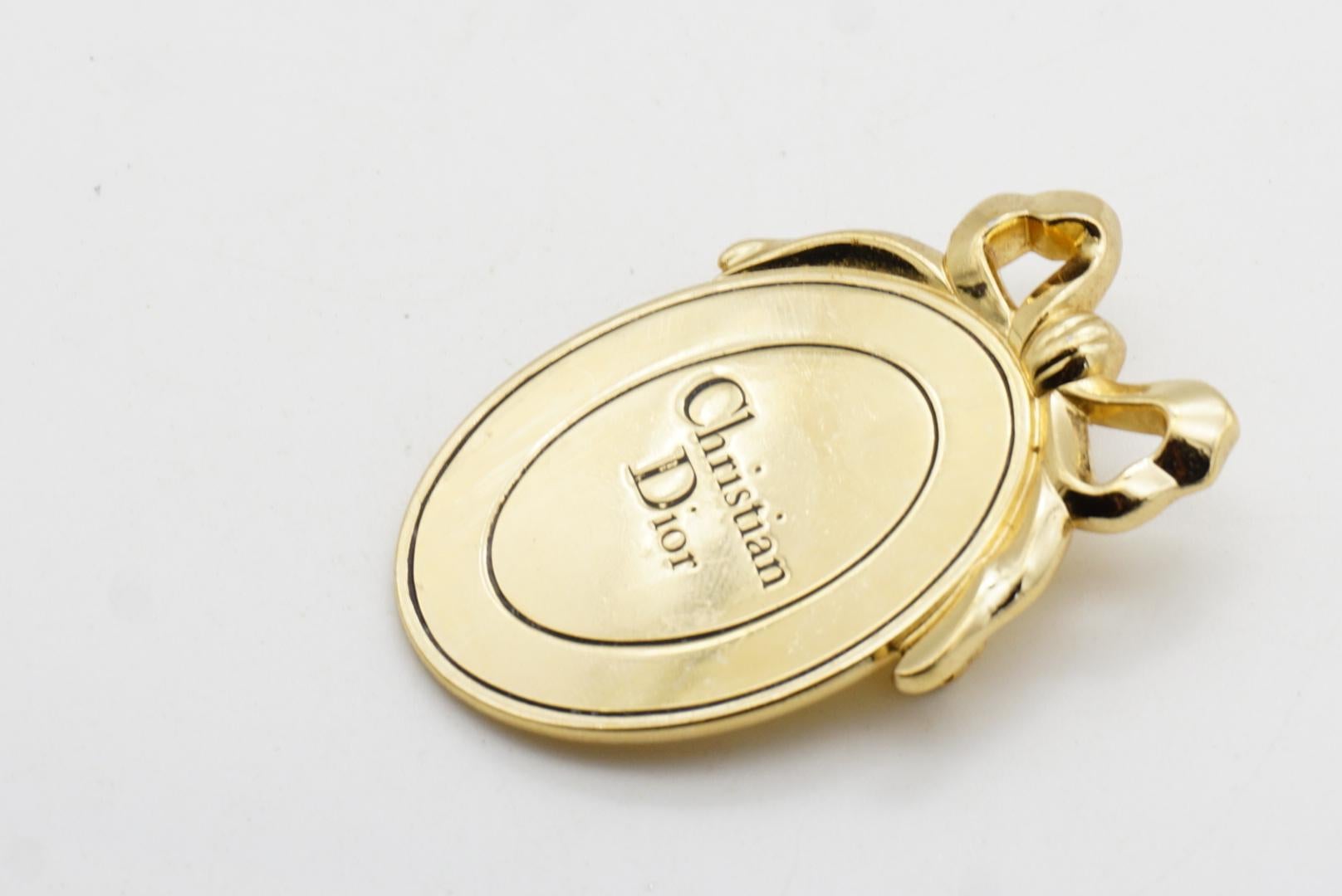 CHRISTIAN DIOR Großes Schwarzes Logo Oval Anhänger Schleife Abzeichen Gold Pin Brosche im Angebot 3