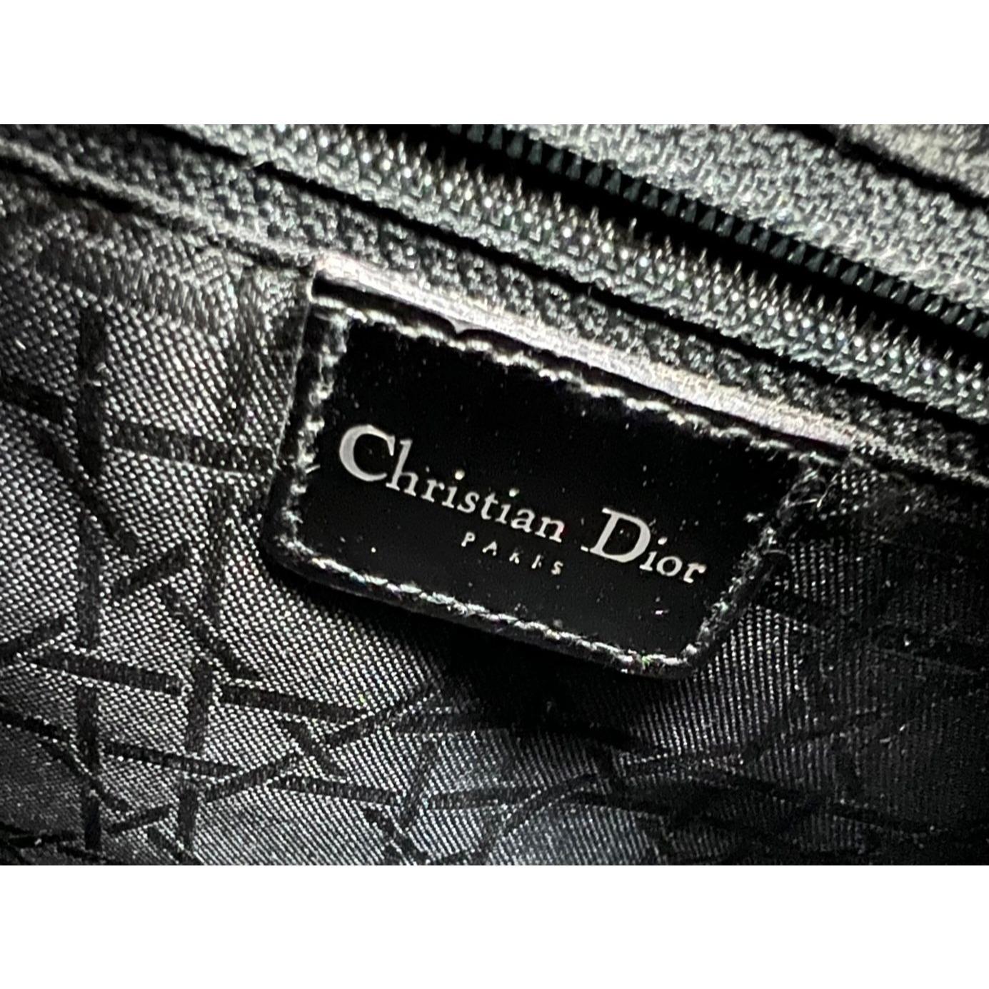 Christian Dior Large Lady Black Patent Leather Canvas Hand Bag For Sale 8