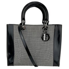 Christian Dior Large Lady Black Patent Leather Canvas Hand Bag