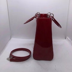 Christian Dior Large Lady Dior Cherry Red Cannage Patent Leather Tote Bag