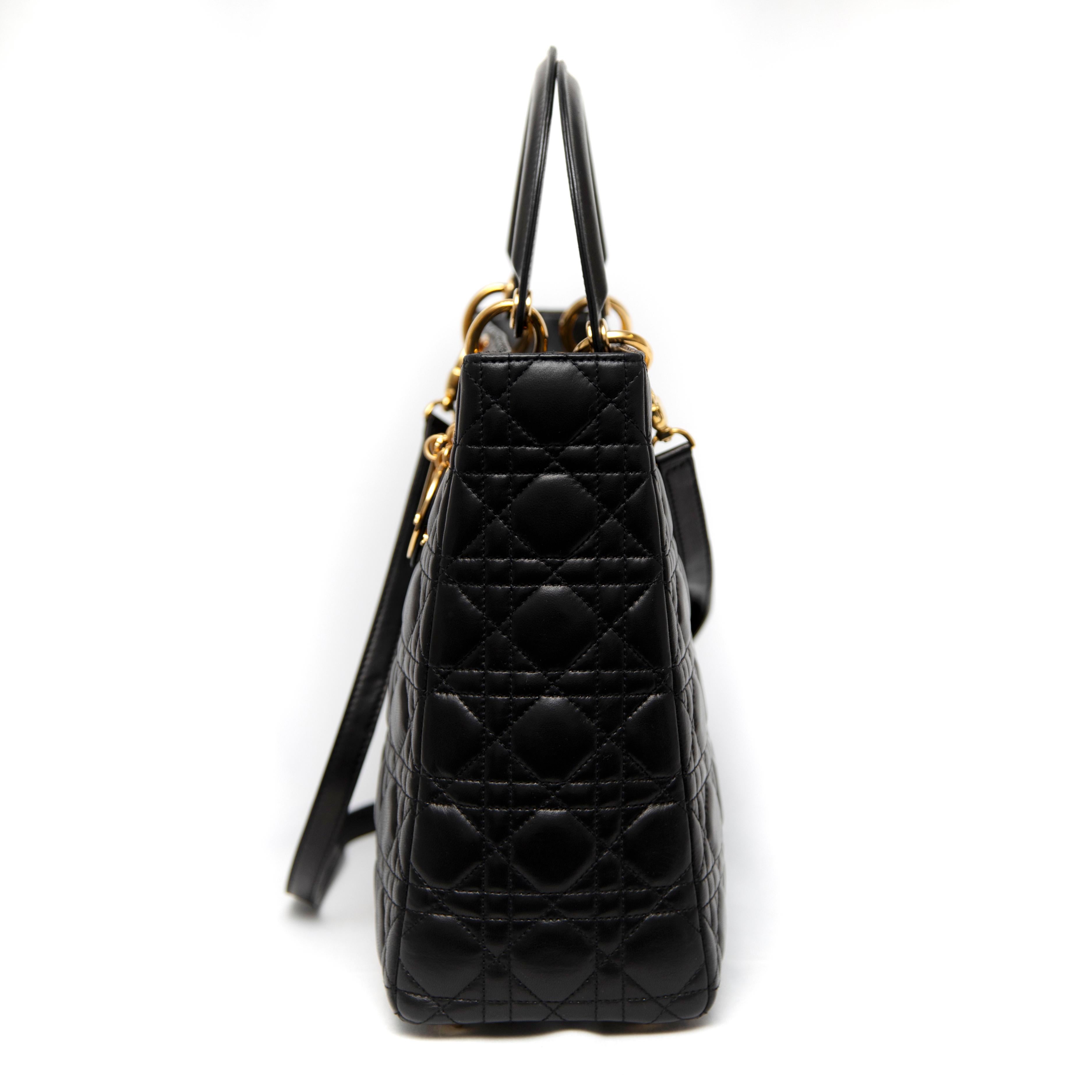 Christian Dior Large Lady Dior Handbag Black with Gold Hardware In New Condition For Sale In West Hartford, CT