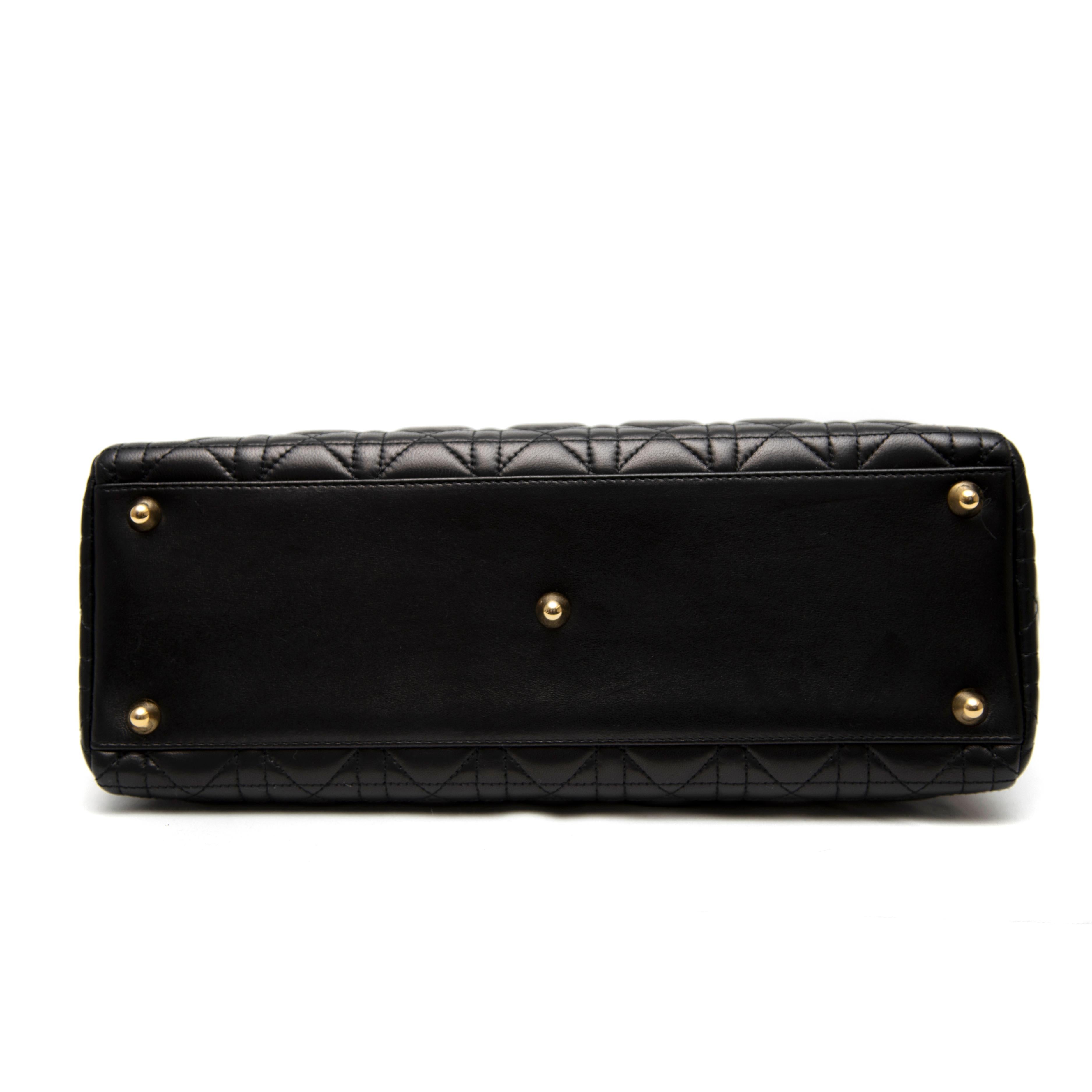 Christian Dior Large Lady Dior Handbag Black with Gold Hardware For Sale 1
