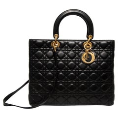 Christian Dior Borsa grande Lady Dior nera con finiture dorate