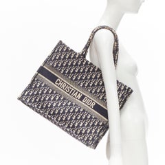 CHRISTIAN DIOR Large Oblique Monogram blue canvas logo strap Book tote