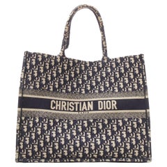 CHRISTIAN DIOR Grand sac cabas Oblique en toile bleue avec logo et monogramme