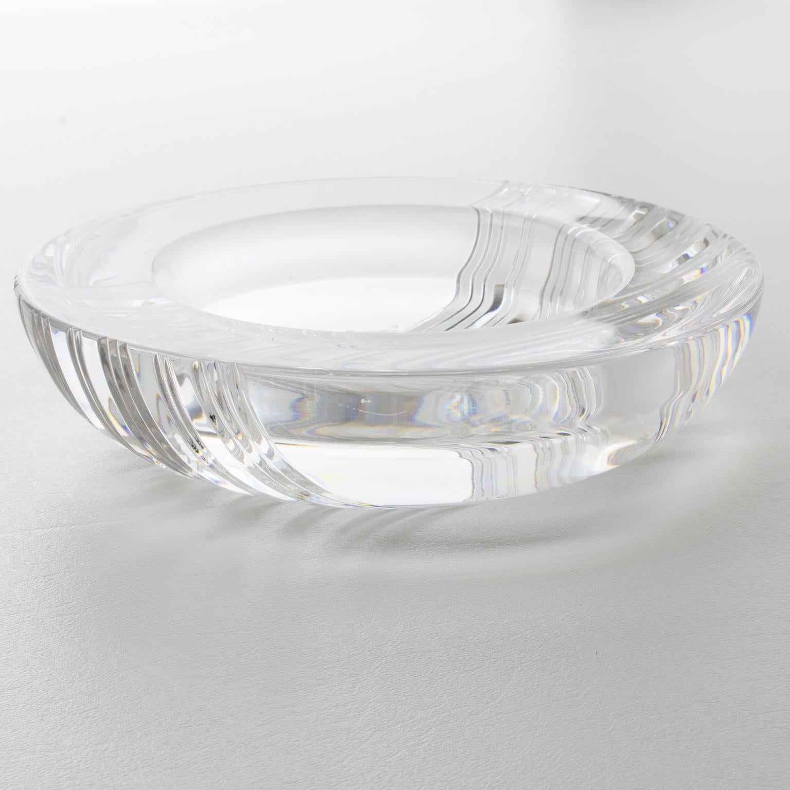 Carved Christian Dior Large Round Crystal Bowl Vide Poche Centerpiece