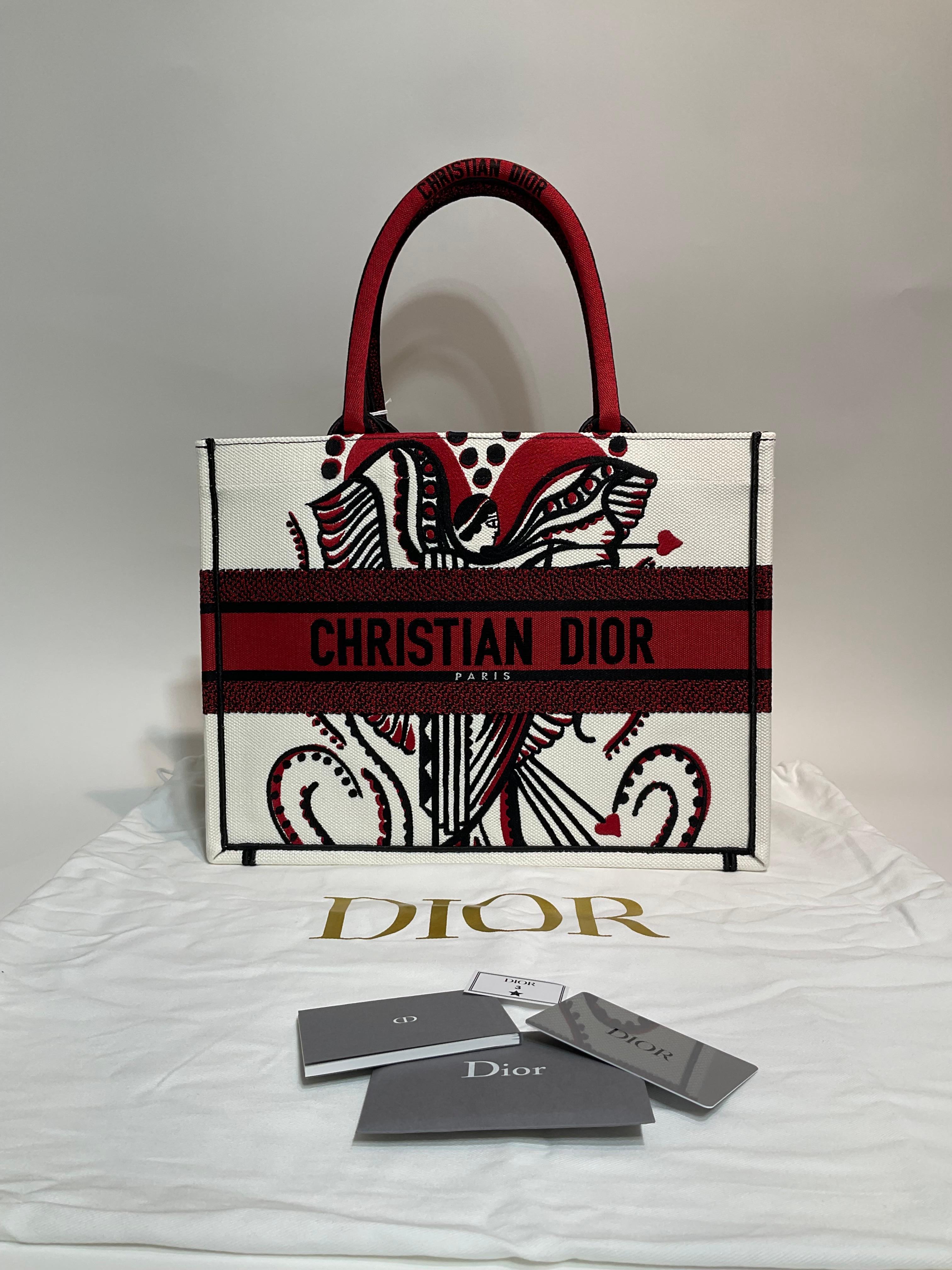 Christian Dior Latte Cupidon Embroidered Medium Book Tote For Sale 1