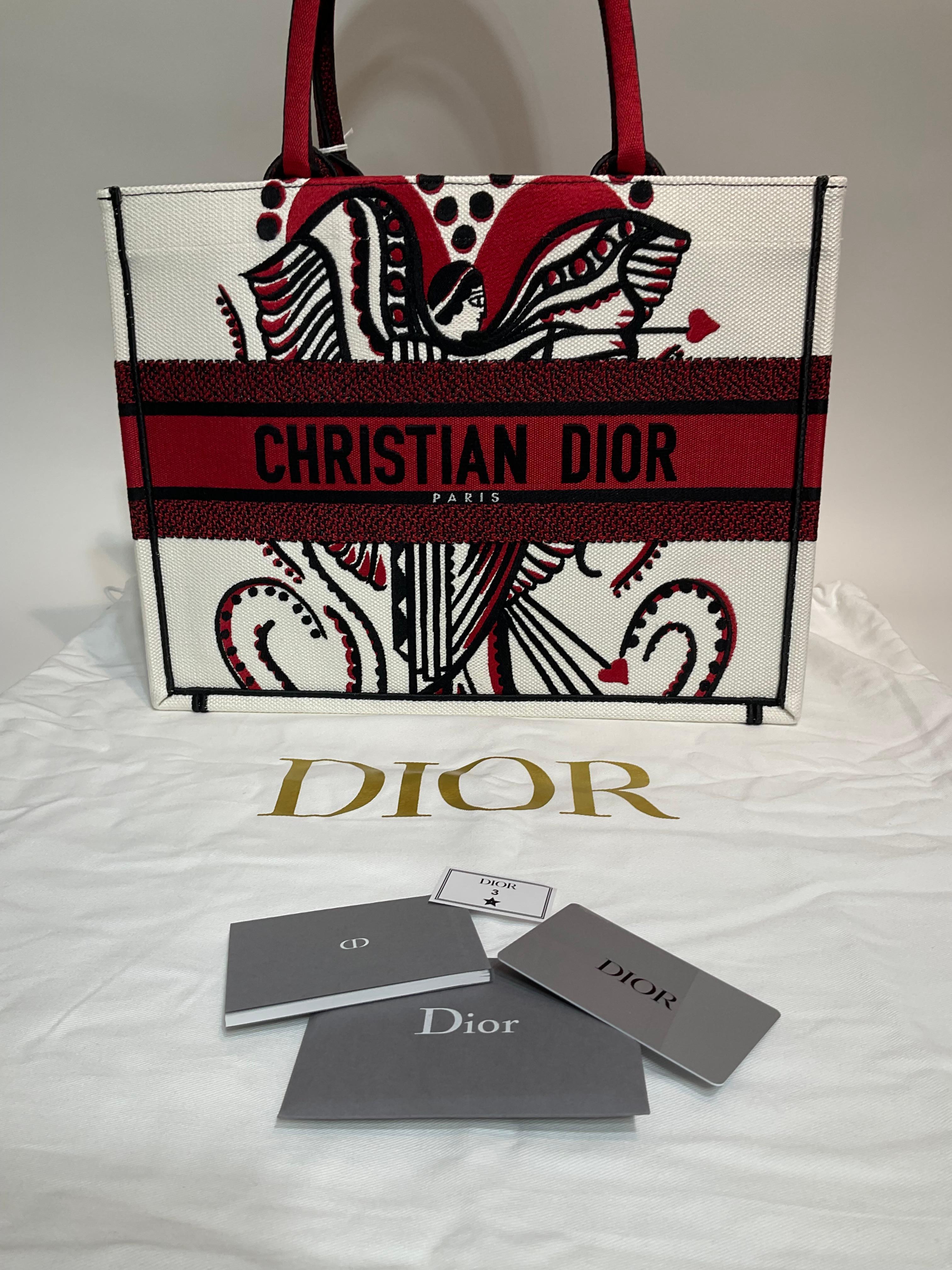 Christian Dior Latte Cupidon Embroidered Medium Book Tote For Sale 2