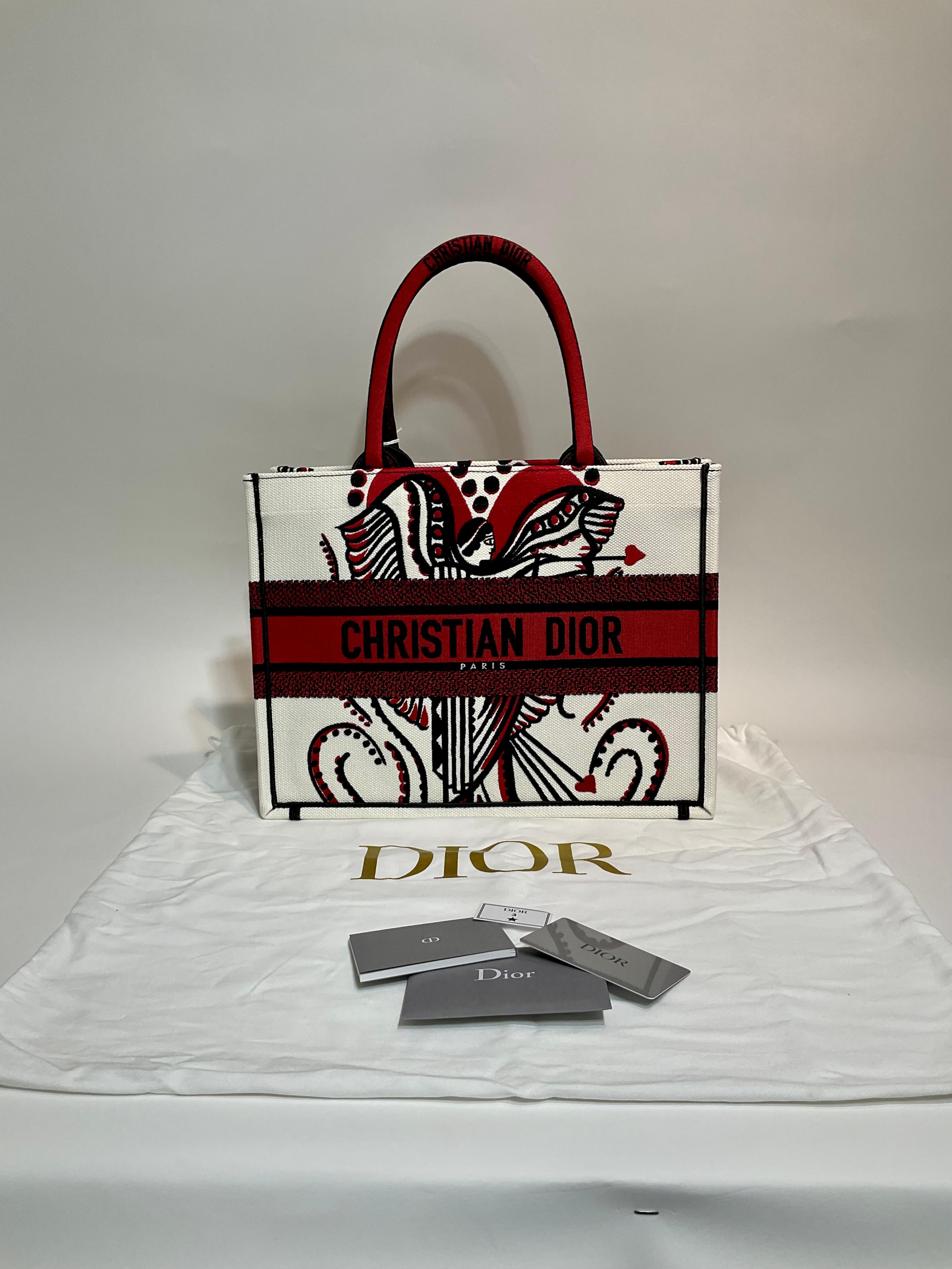 Christian Dior Latte Cupidon Embroidered Medium Book Tote For Sale 3