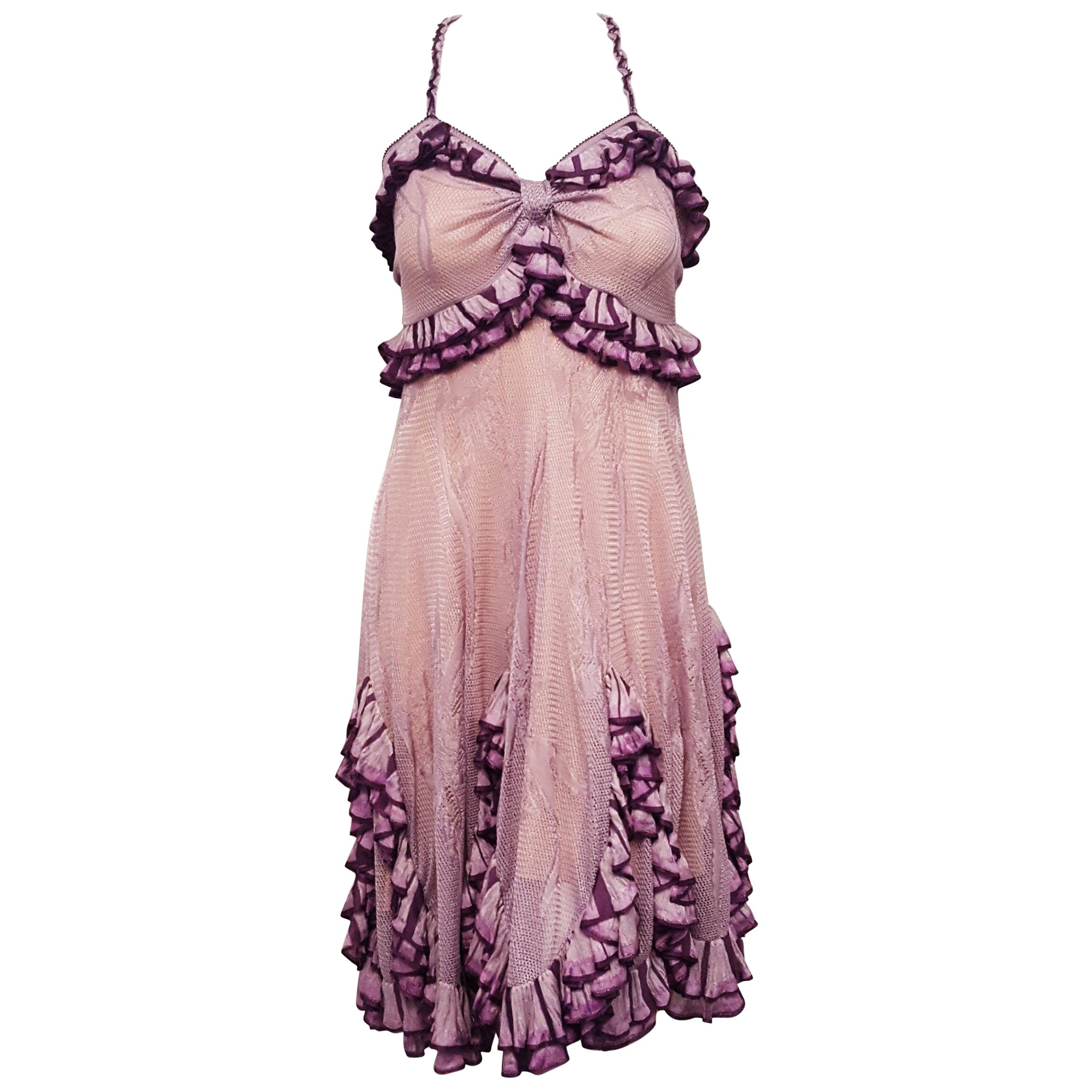 Christian Dior Lavender & Purple Ruffled Empire Waist Dress For Sale