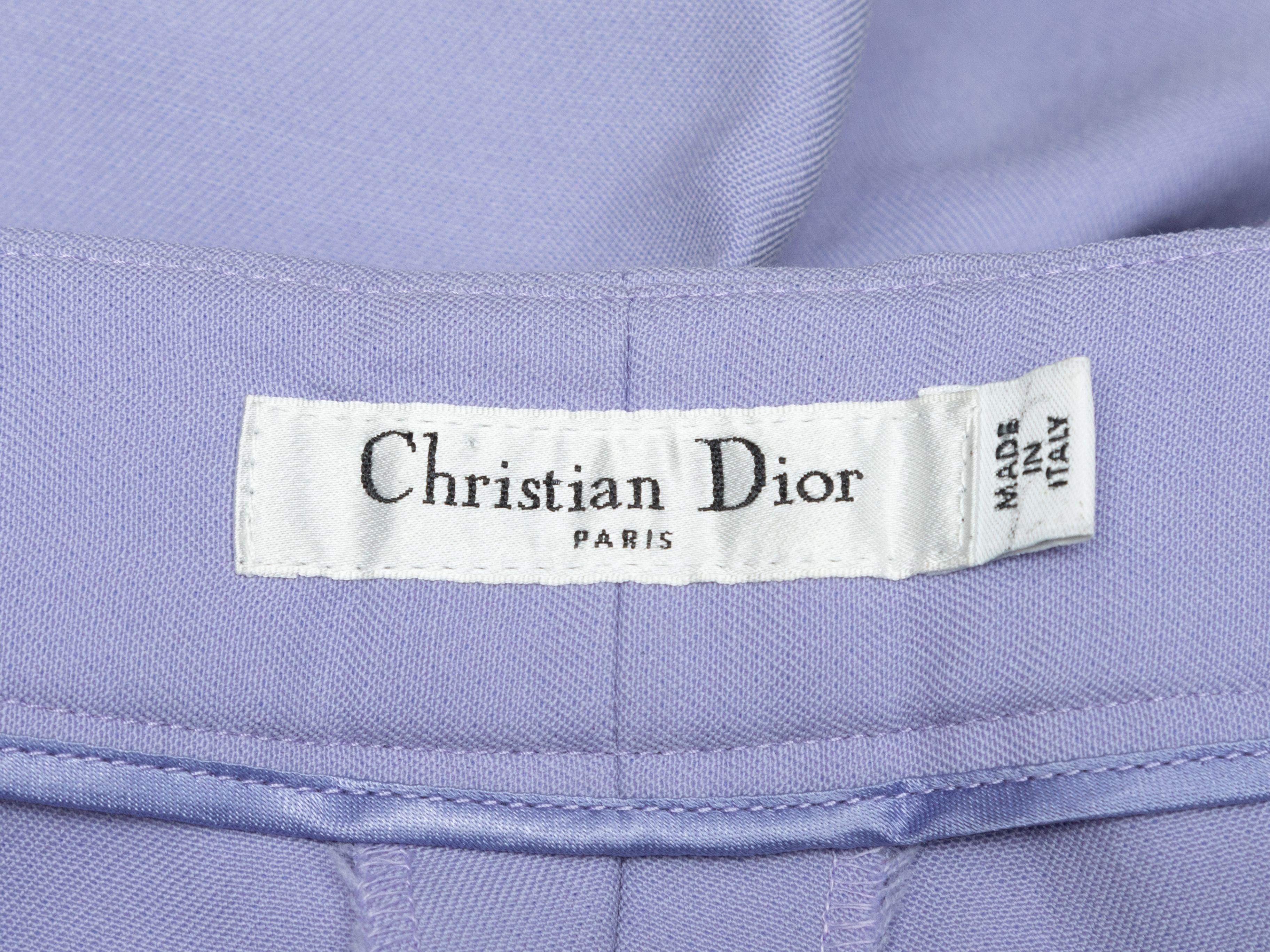 Product Details: Lavender virgin wool wide-leg pants by Christian Dior. Zip closure at side. 30