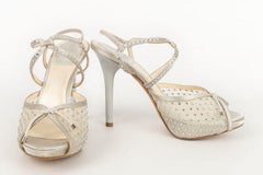 Christian Dior Leather and Gray Silk Pumps Shoes, Size 36