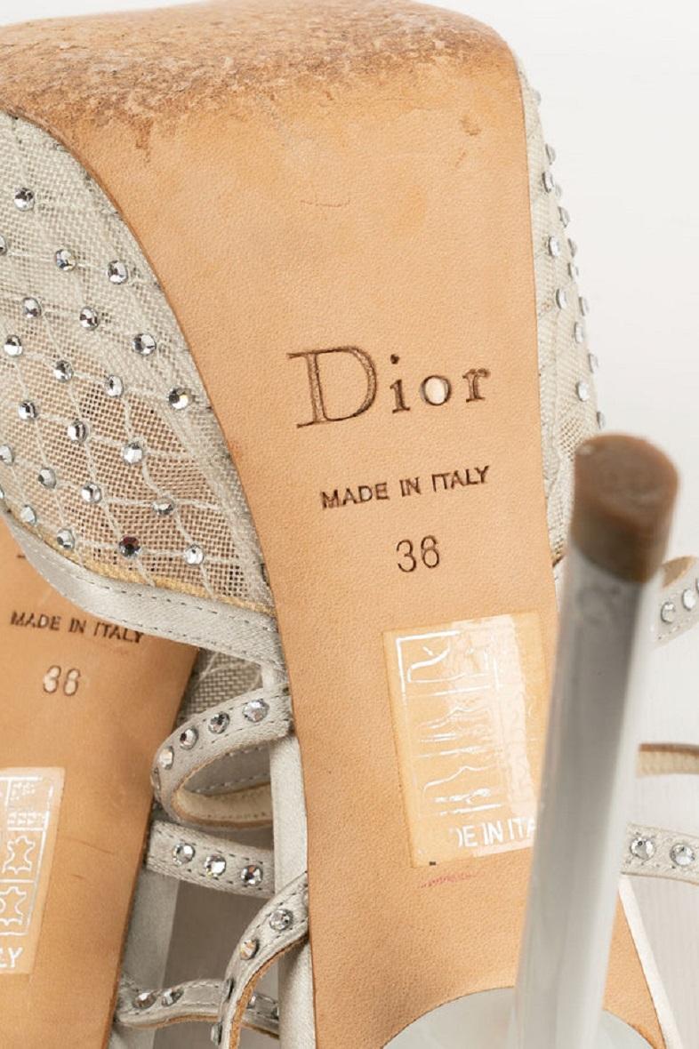 Chaussures à talons Christian Dior en cuir et soie grise, taille 36 en vente 1