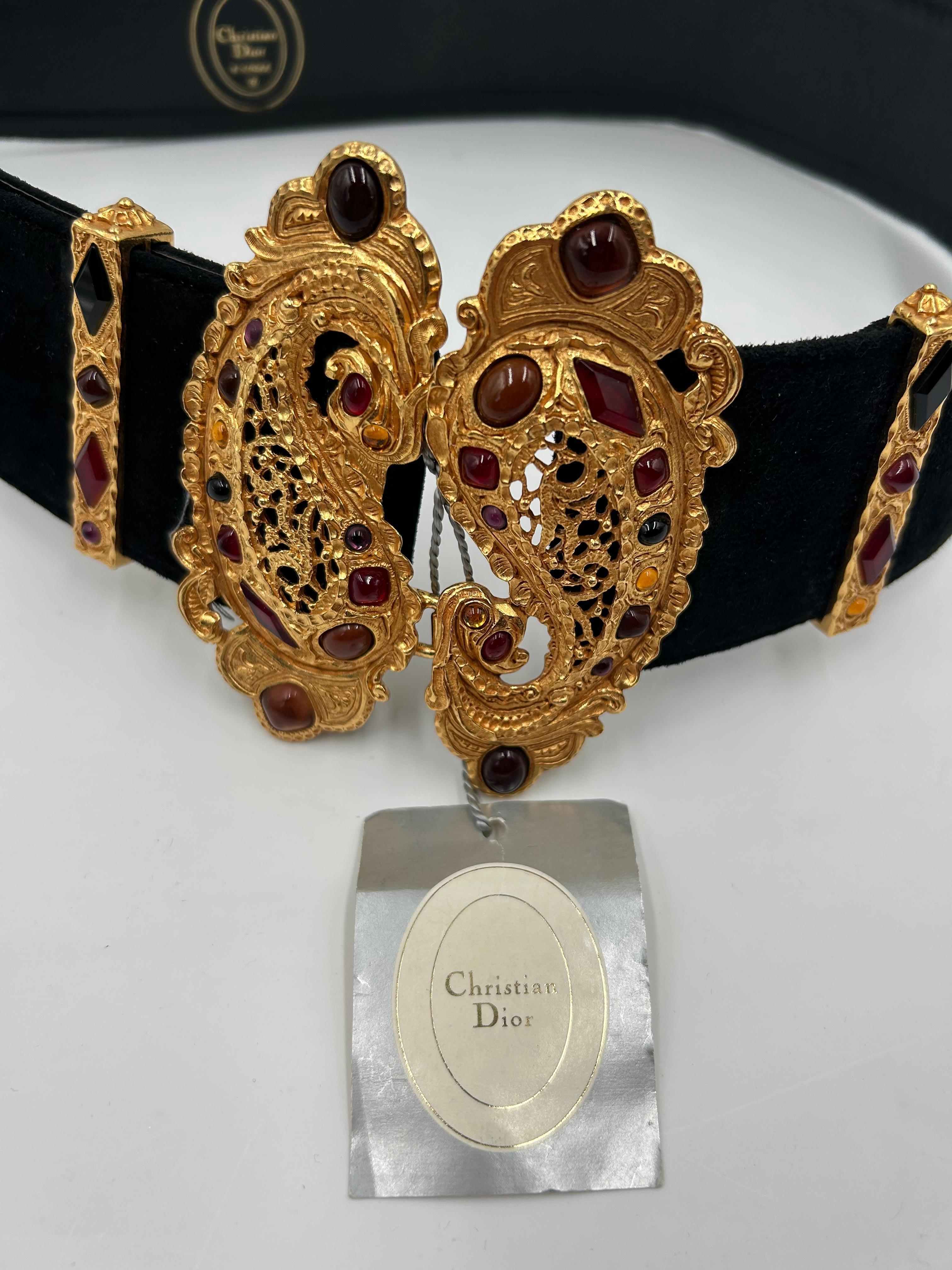 Black Christian Dior Leather And Gripoix Belt For Sale