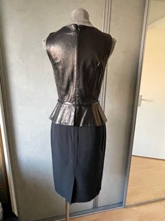 CHRISTIAN DIOR Leather and silk dress. Integrated belt.