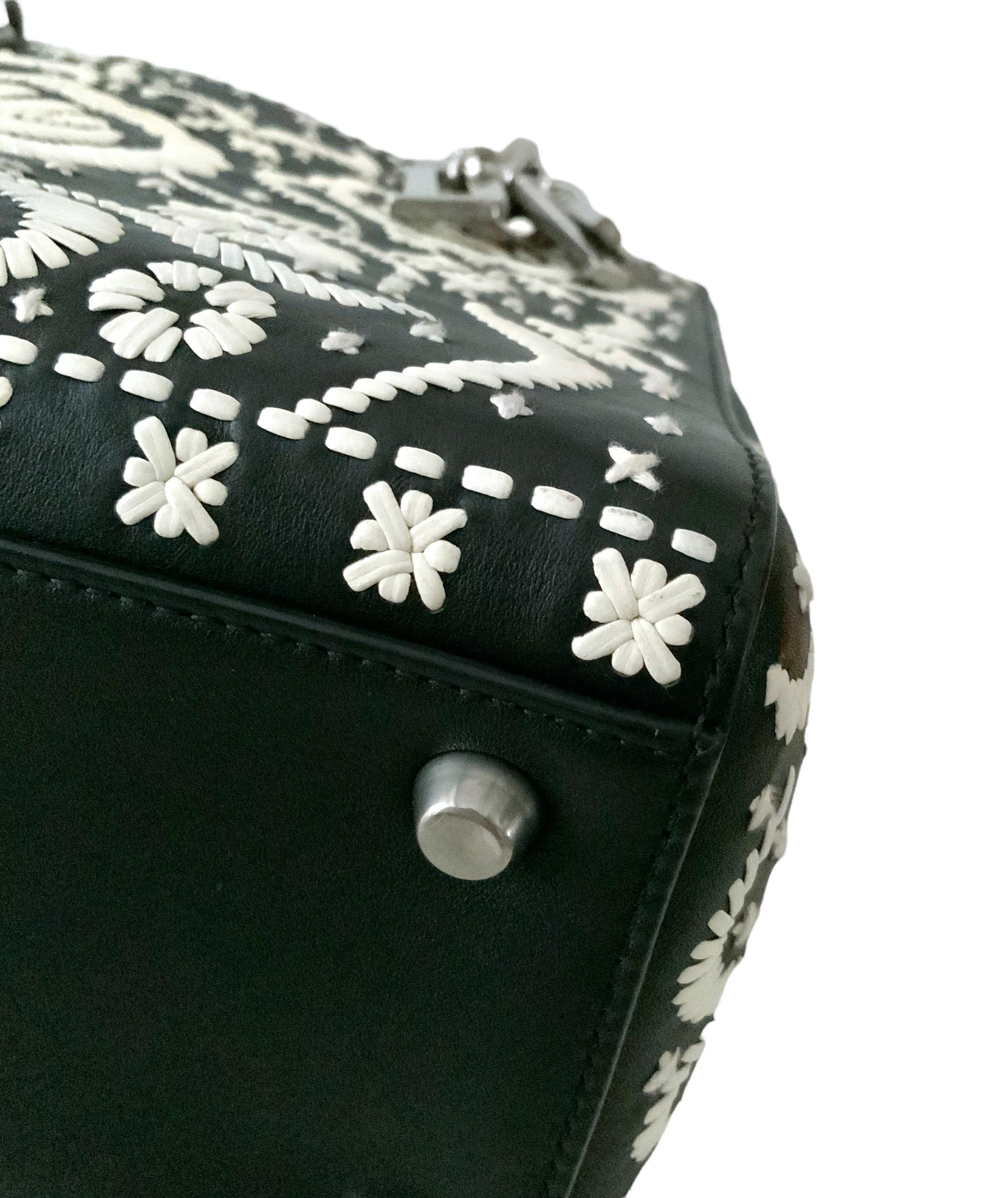 Christian Dior Leather Floral Black White Lady Dior Bag Limited Edition 3