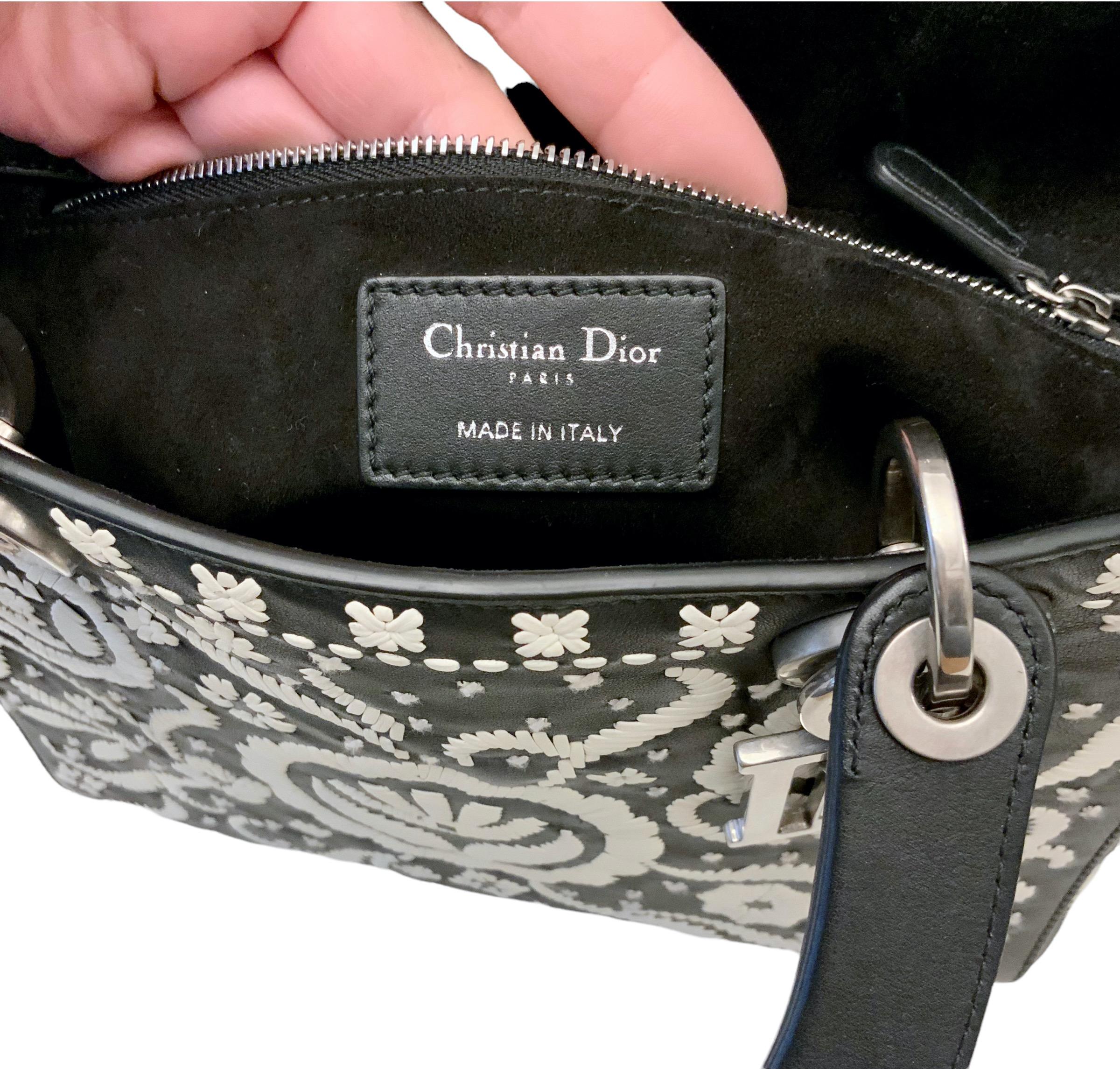 Christian Dior Leather Floral Black White Lady Dior Bag Limited Edition 6