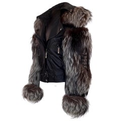 Christian Dior Leather Jacket with Fox Fur Sleeves Fall 2004 Size 38FR