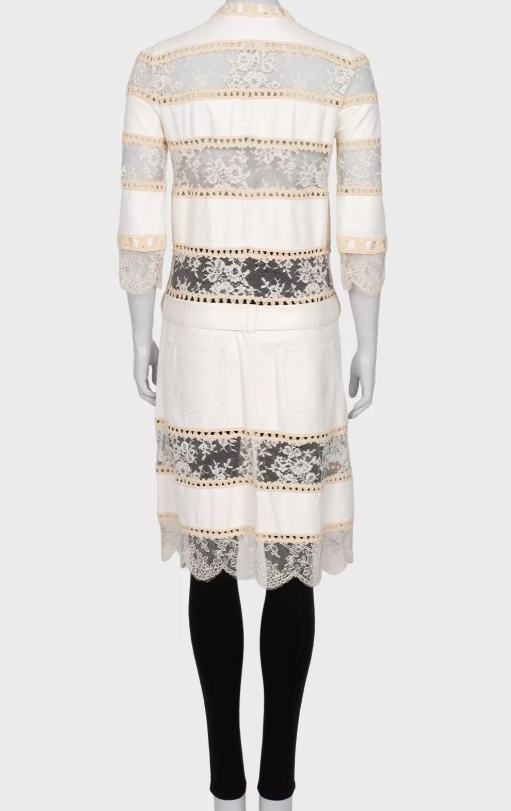 Beige Christian Dior Leather & Lace Galliano 2005 Cardigan Sz.38 For Sale