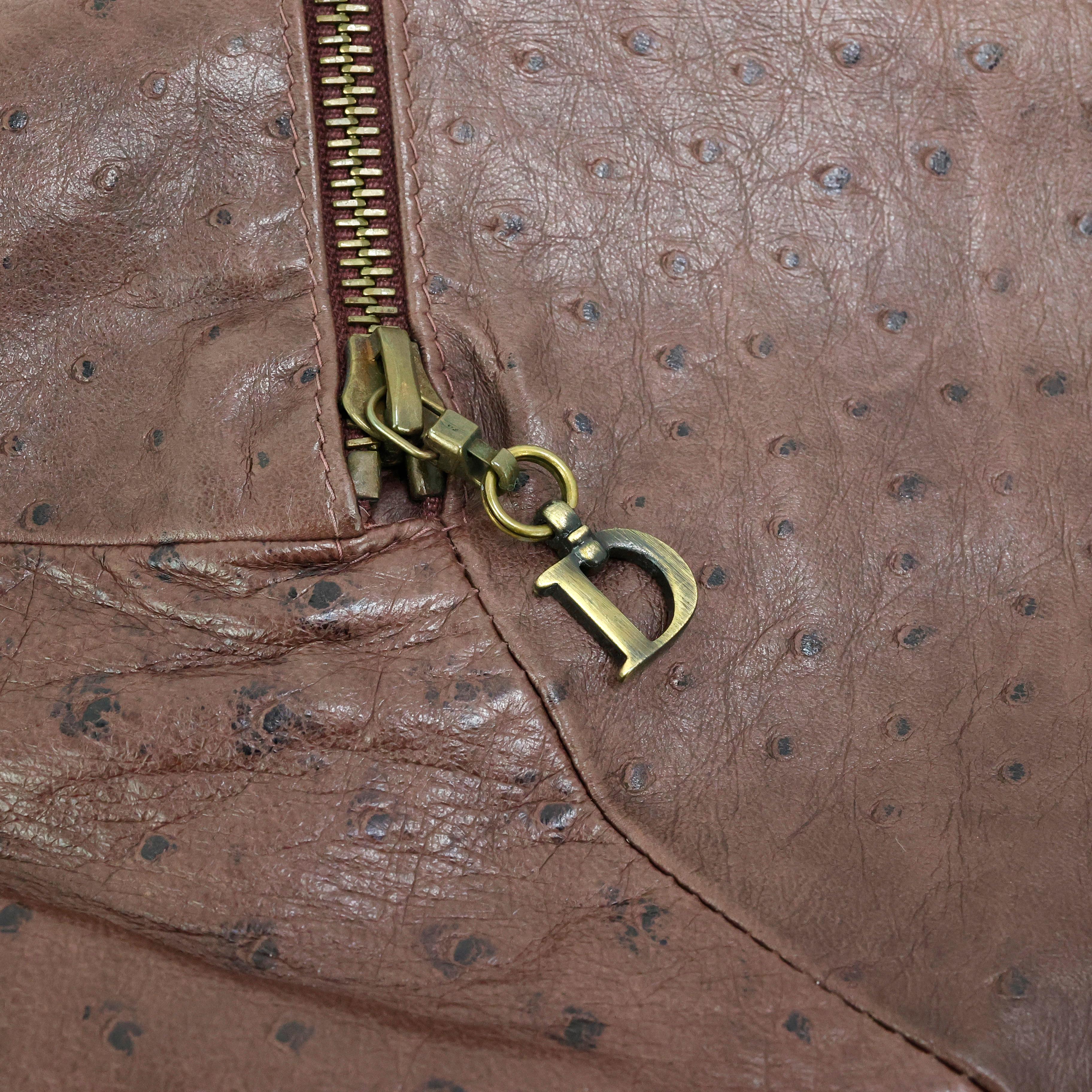 Brown Christian Dior Leather skirt Ostrich print For Sale