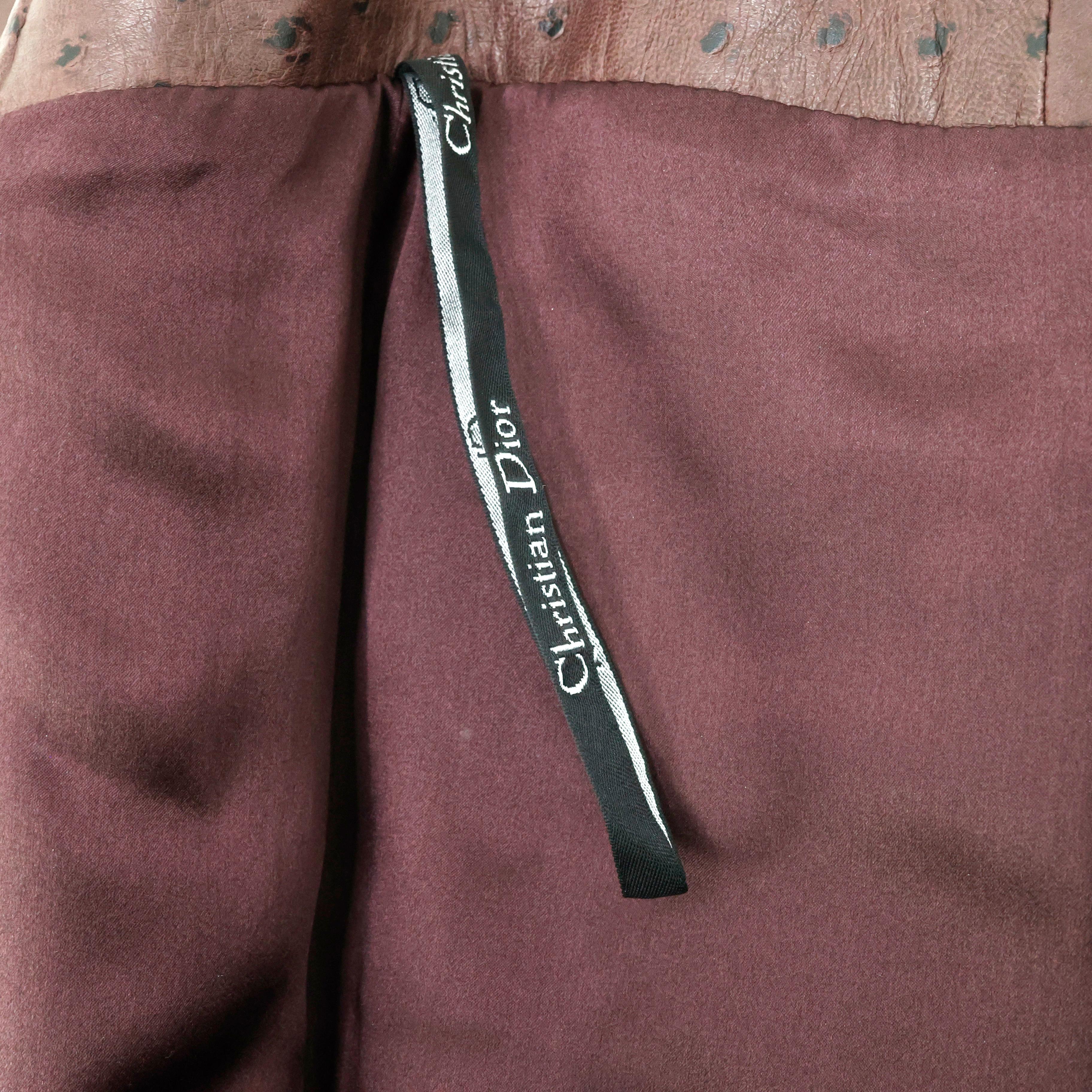 Christian Dior Leather skirt Ostrich print For Sale 2