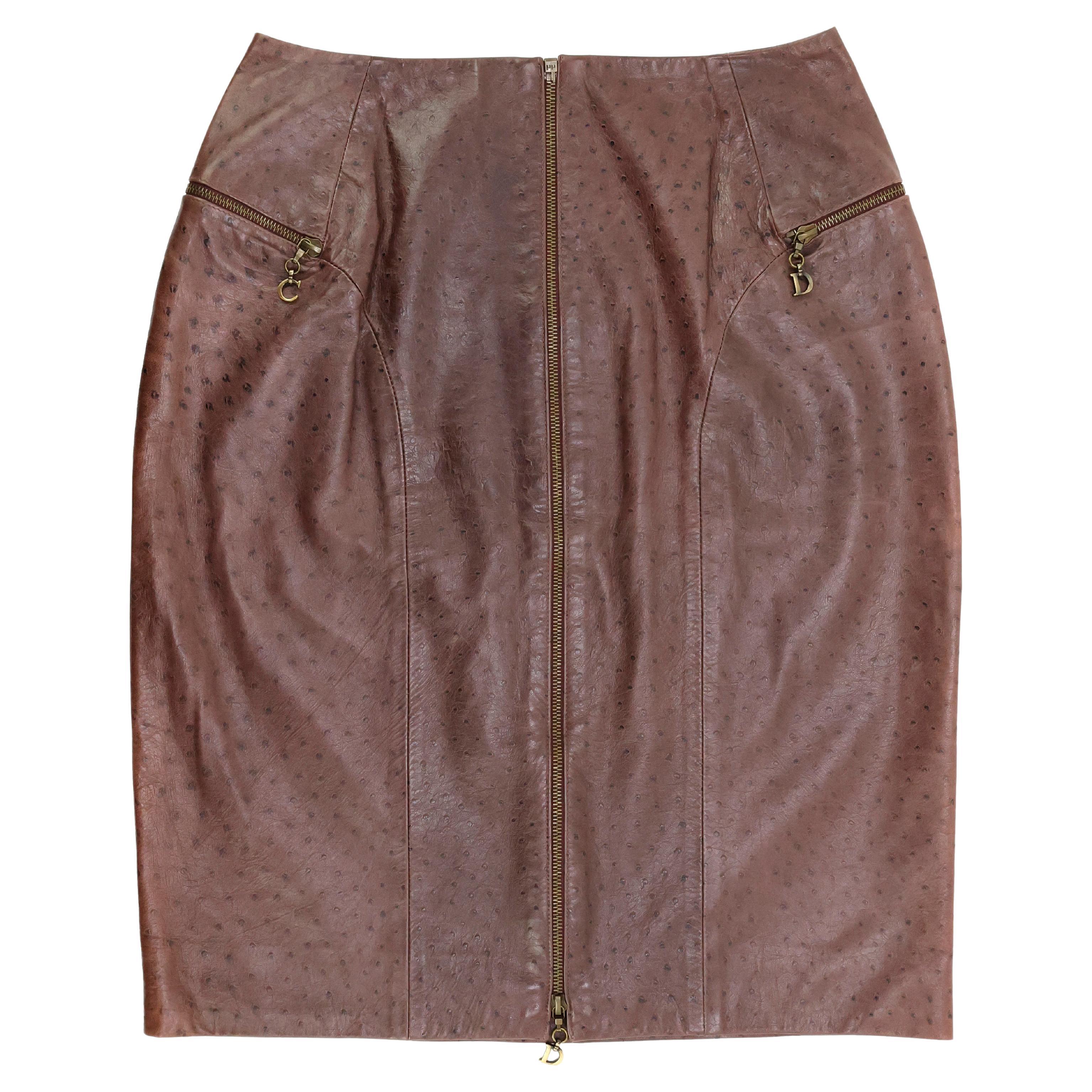 Christian Dior Leather skirt Ostrich print For Sale
