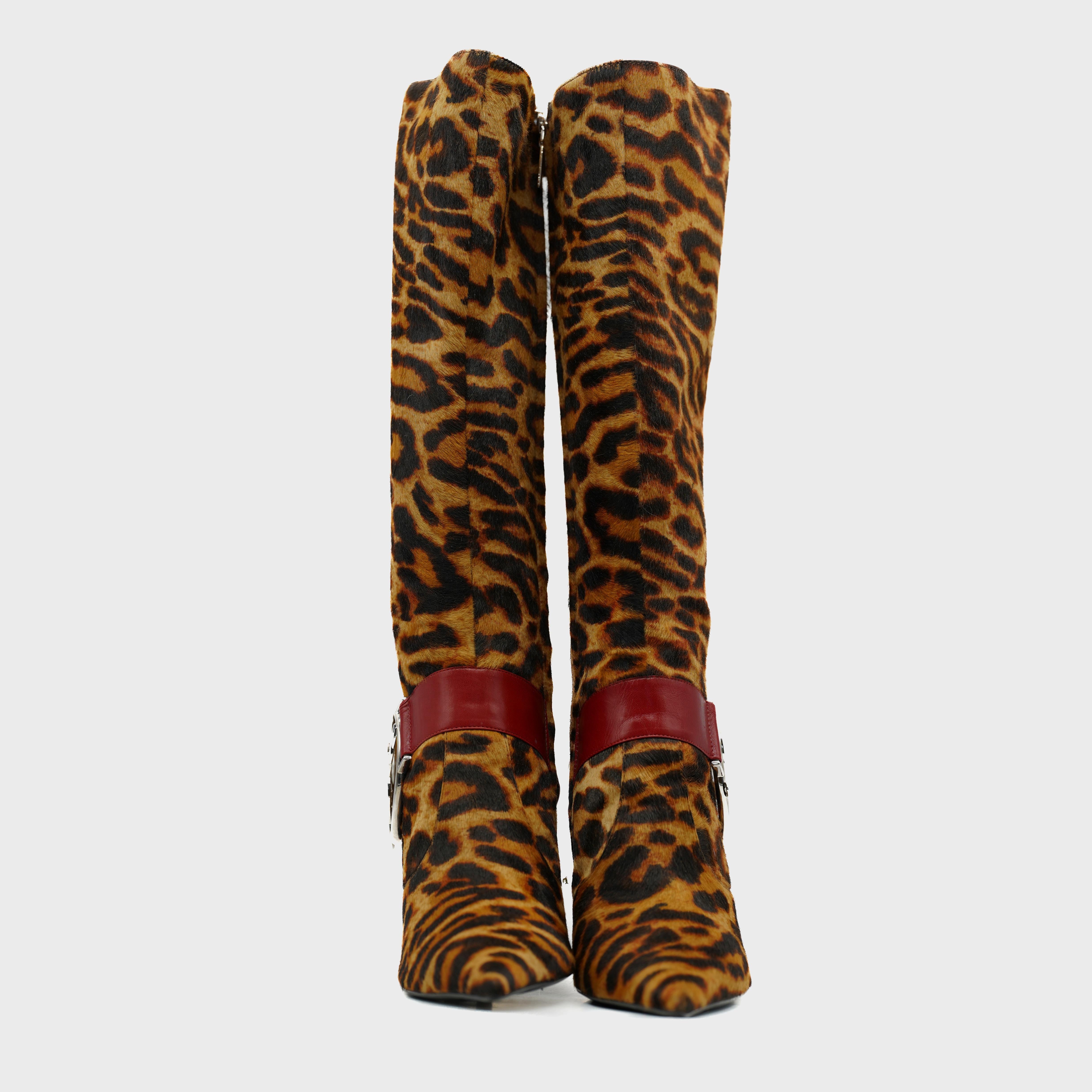 Stivali in pelle di vitello leopardati di John Galliano for Christian Dior, A/I 2004 In condizioni ottime in vendita a Paris, FR