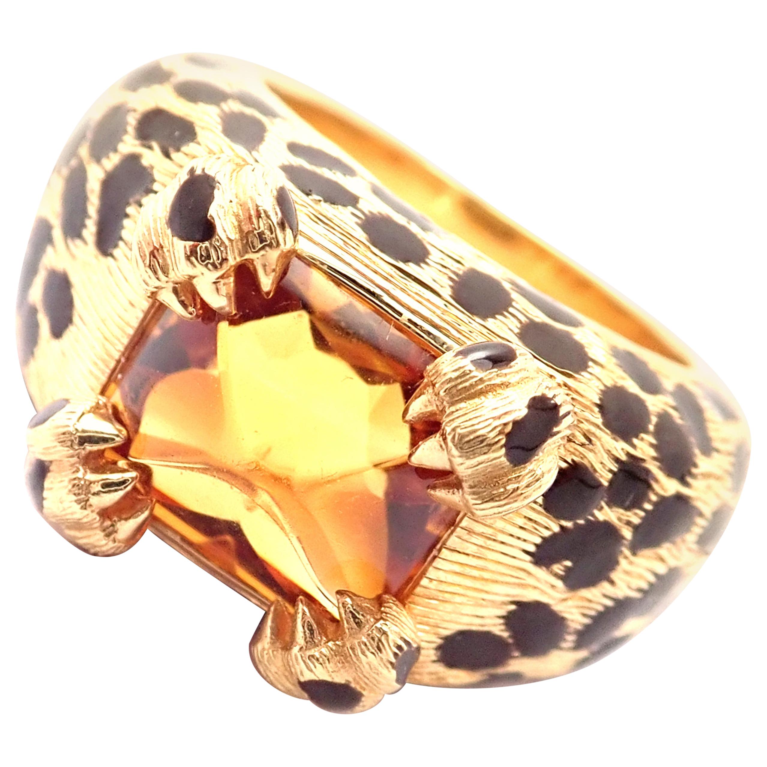 Christian Dior Leopard Citrine and Enamel Yellow Gold Ring For Sale