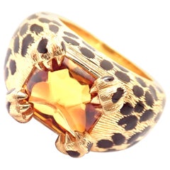 Christian Dior Gelbgoldring mit Leopardenmuster aus Citrin und Emaille