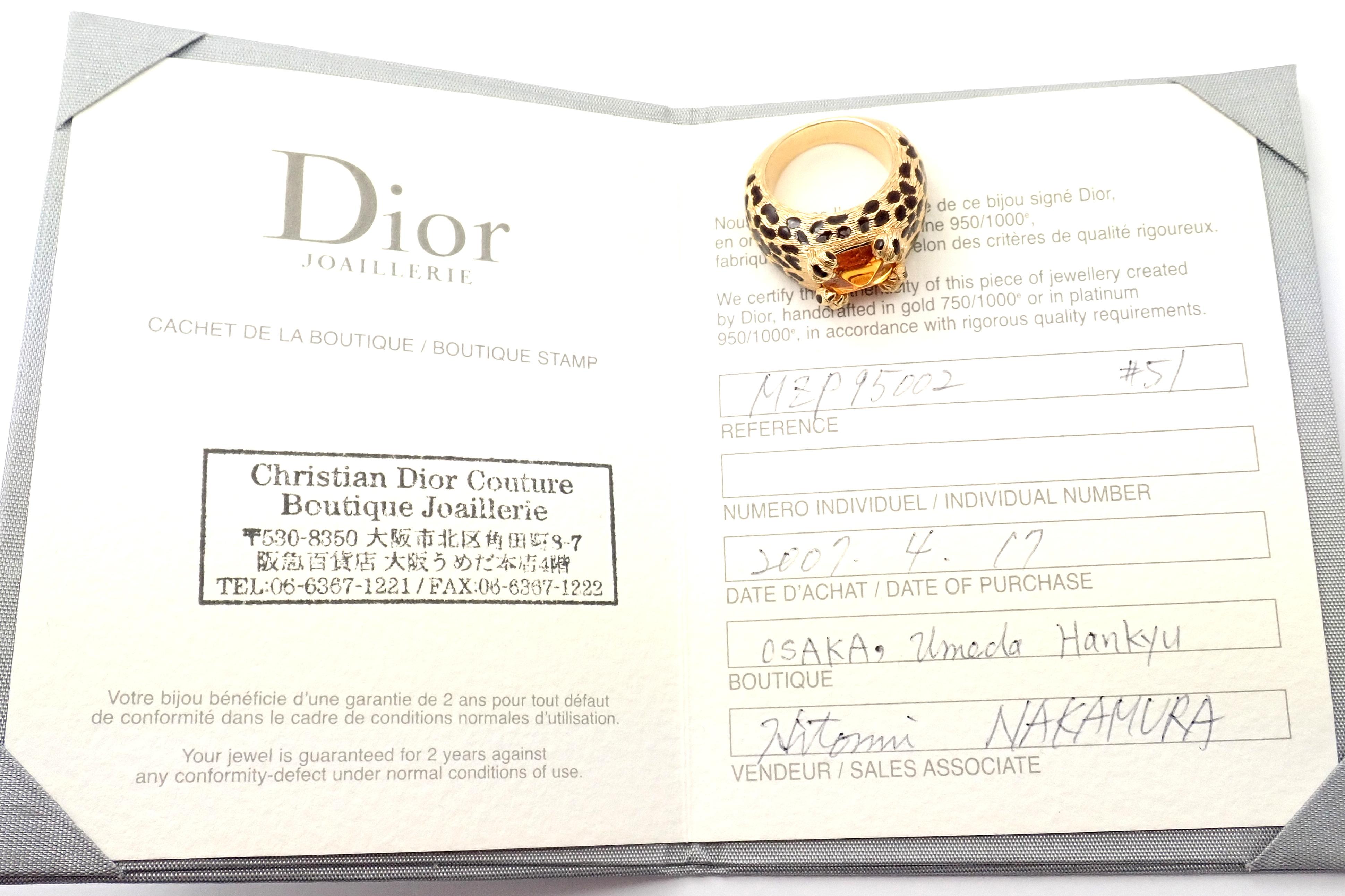 Christian Dior Leopard Citrine and Enamel Yellow Gold Ring In Excellent Condition For Sale In Holland, PA