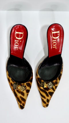 Christian Dior Leopard Dice Pointed Mules