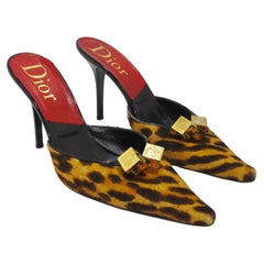 Christian Dior Leopard Dice Pointed Mules