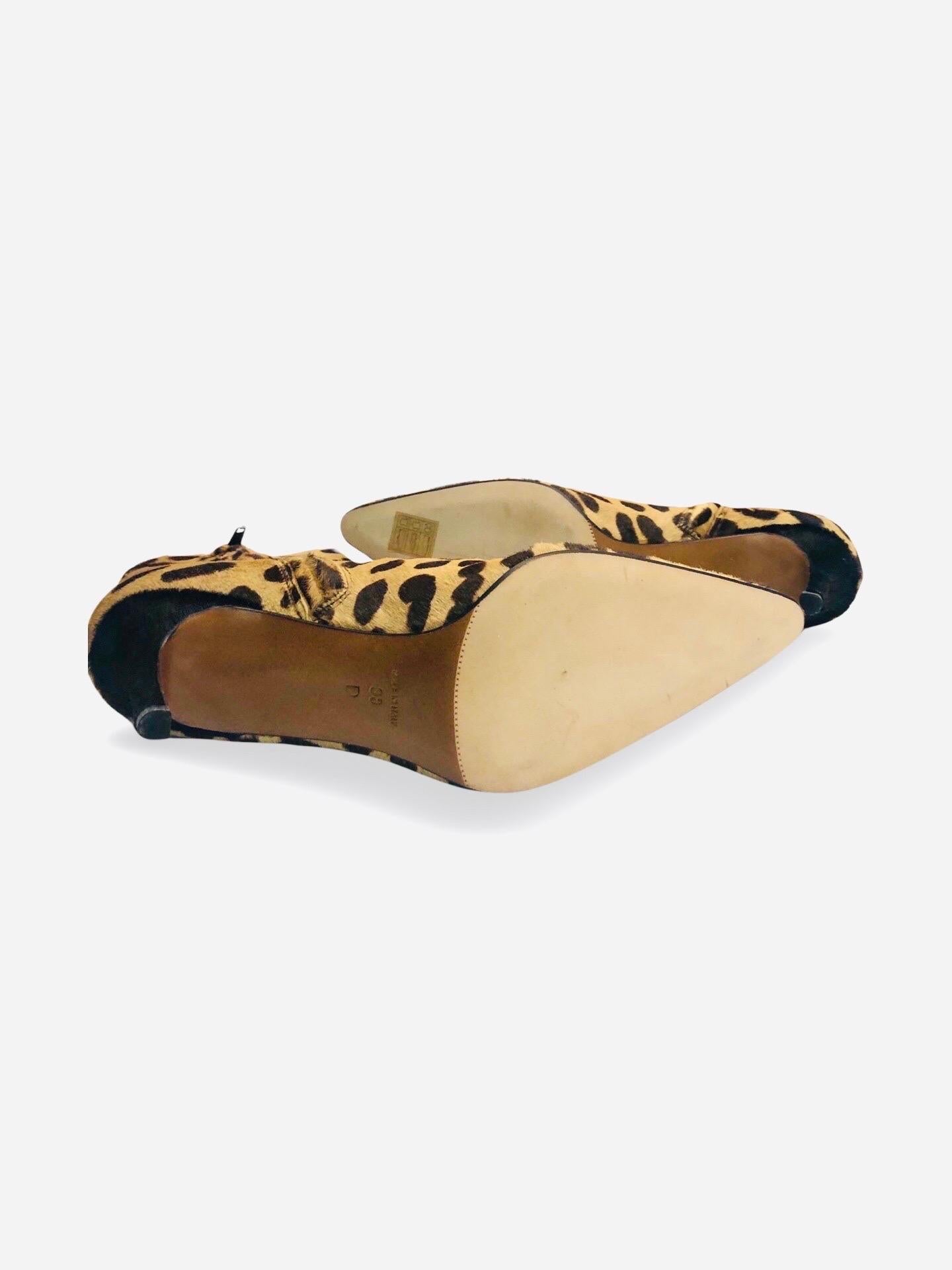 Marron Bottines Christian Dior en cuir de cheval à motif léopard (non portées) en vente