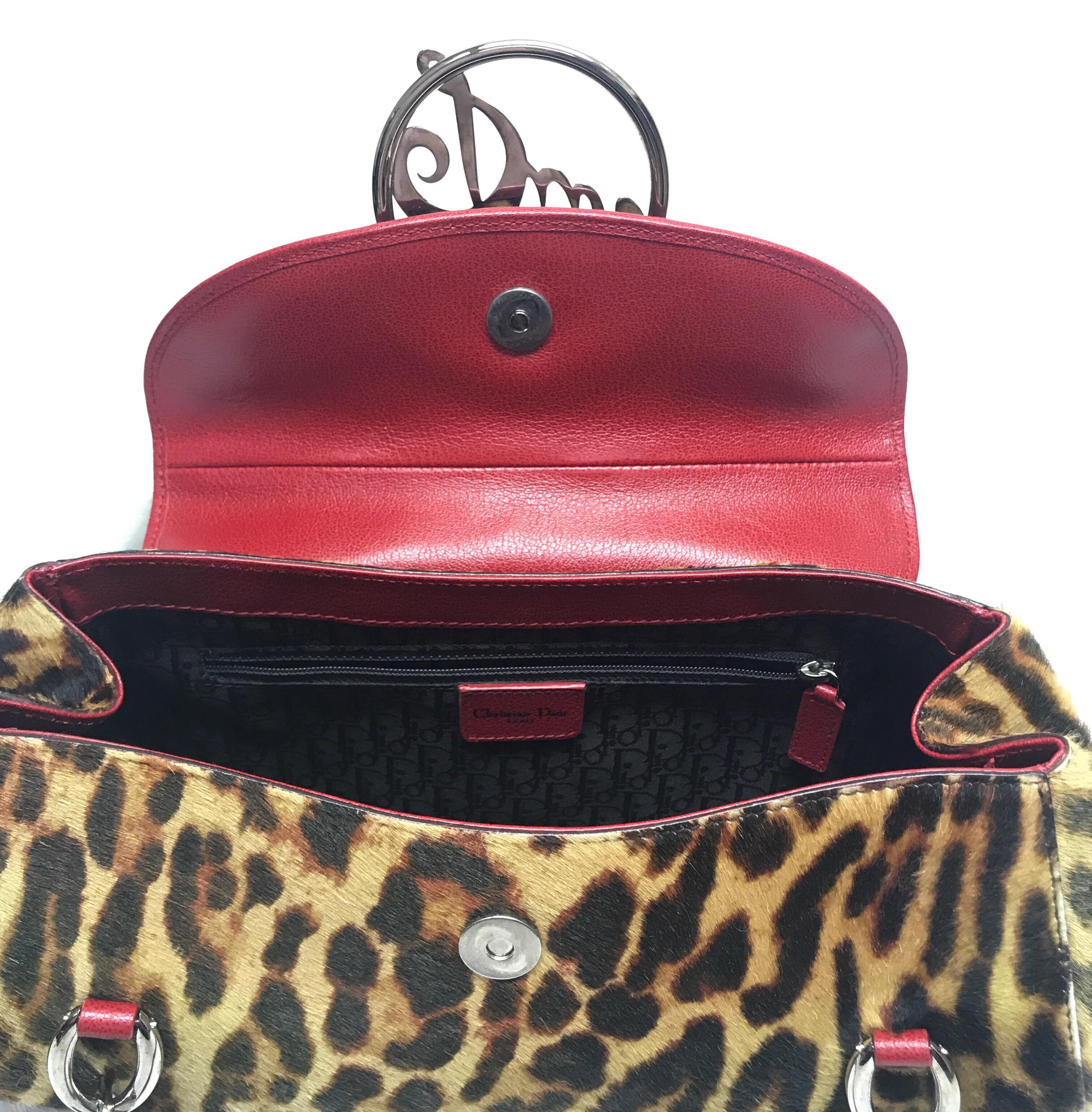 Black Christian Dior Leopard Print Pony Hair Handbag