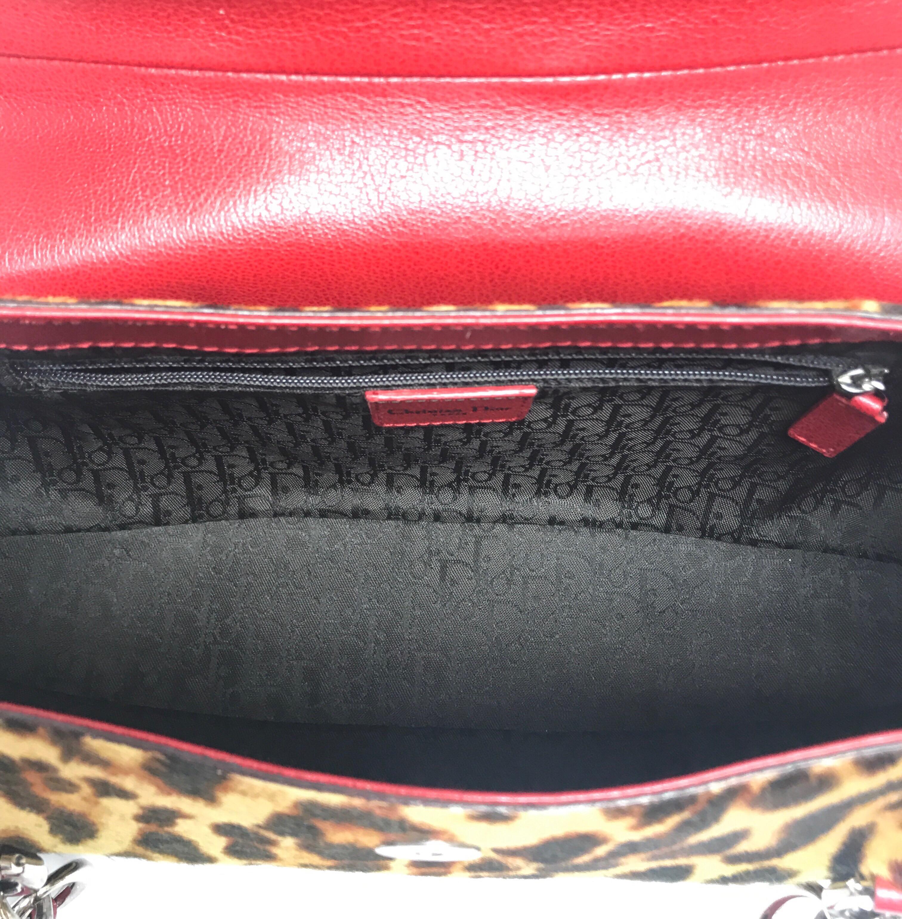 Christian Dior Leopard Print Pony Hair Handbag In Excellent Condition In West Palm Beach, FL